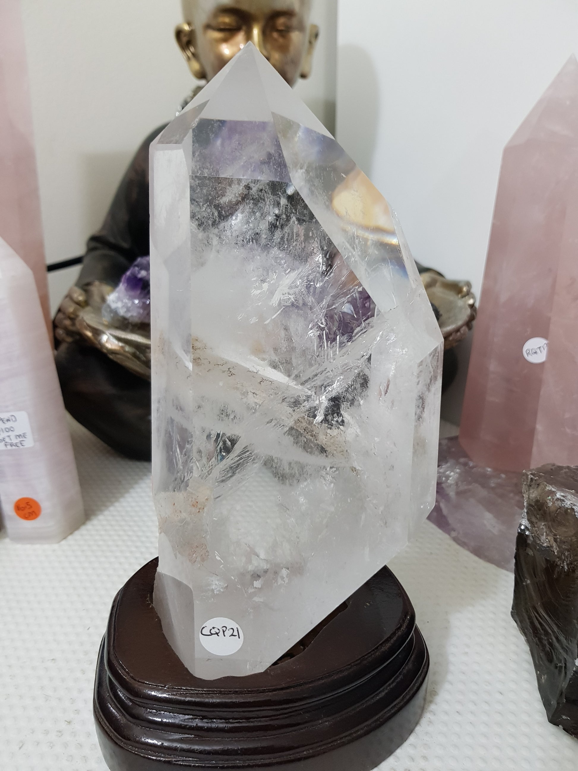 Polished Clear Quartz crystal point specimen from Brazil with exceptional clarity 22.5cm