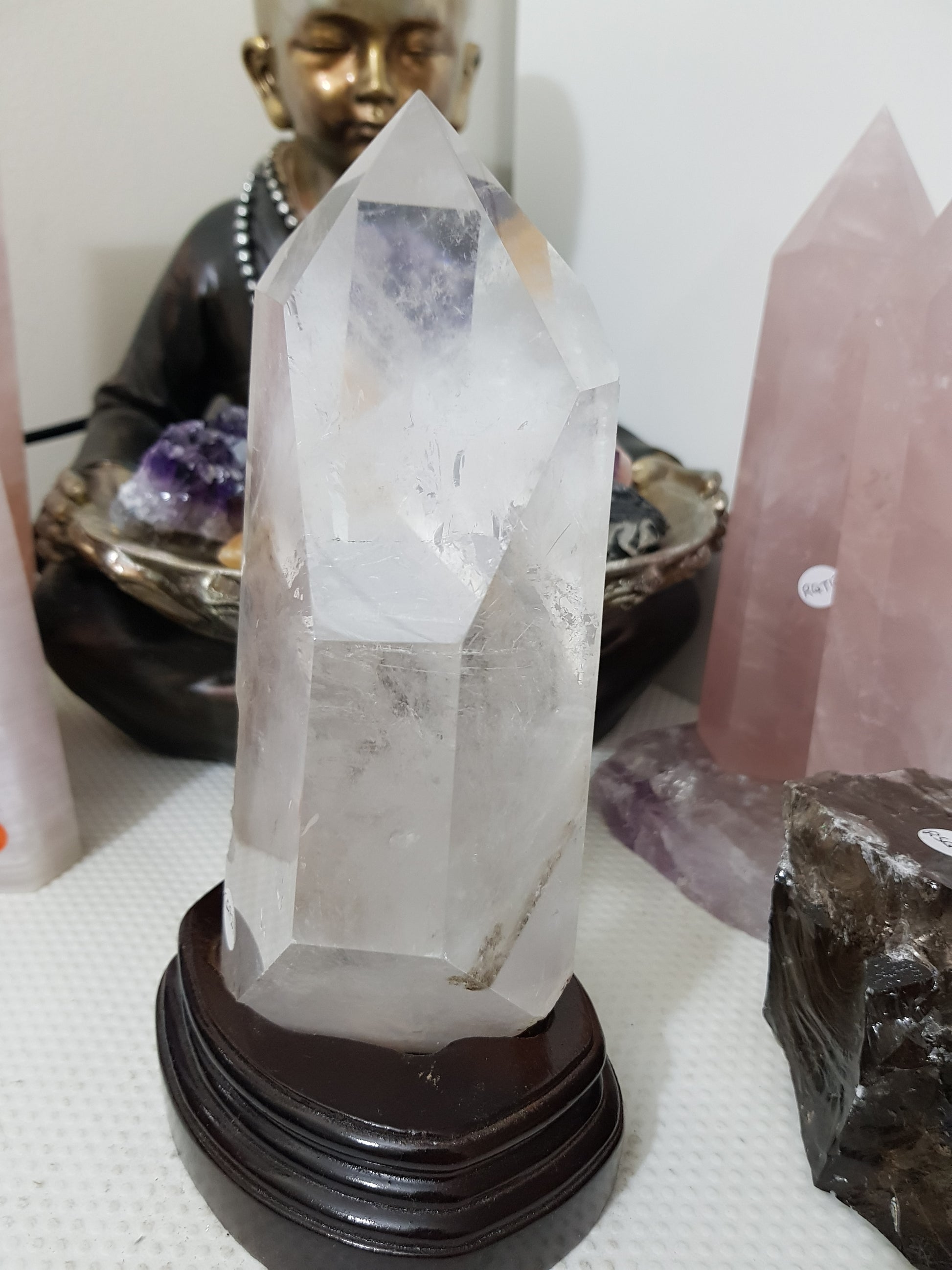 Polished Clear Quartz crystal point specimen from Brazil with exceptional clarity 22.5cm