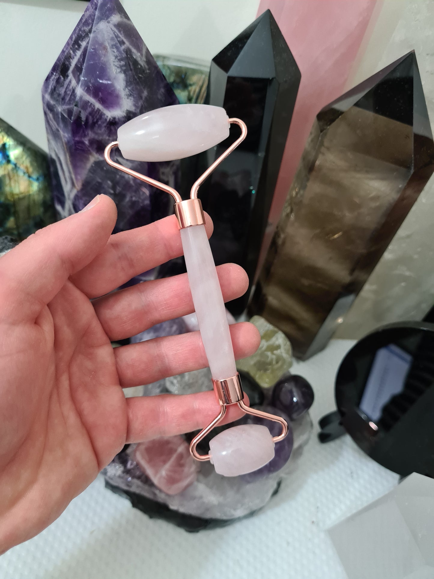 Rose Quartz Crystal Massage Roller