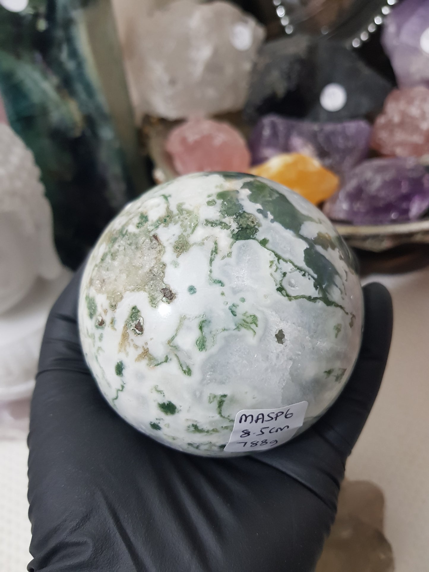 Moss Agate Crystal Sphere – MASP6