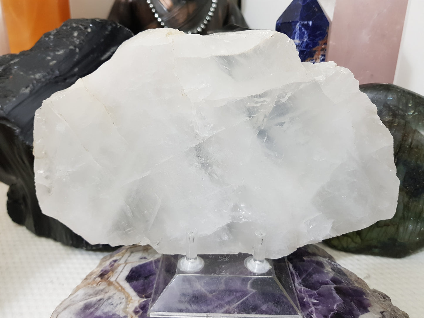 Polished Clear Quartz Crystal Slice Madagascar Display Piece 18.5cm