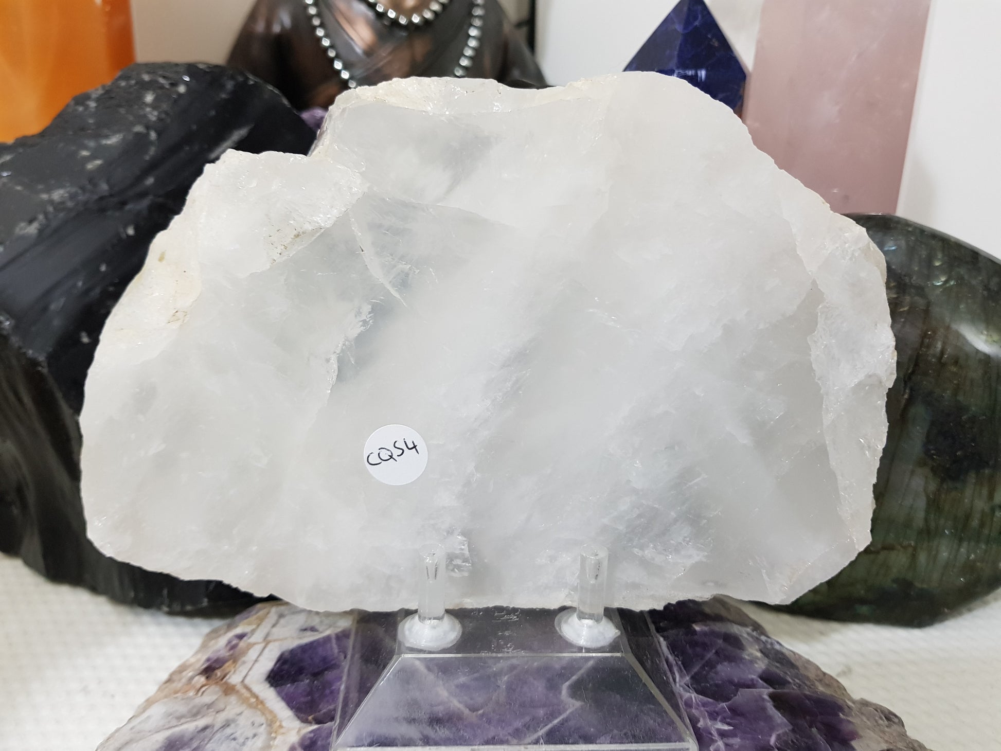 Polished Clear Quartz Crystal Slice Madagascar Display Piece 18.5cm