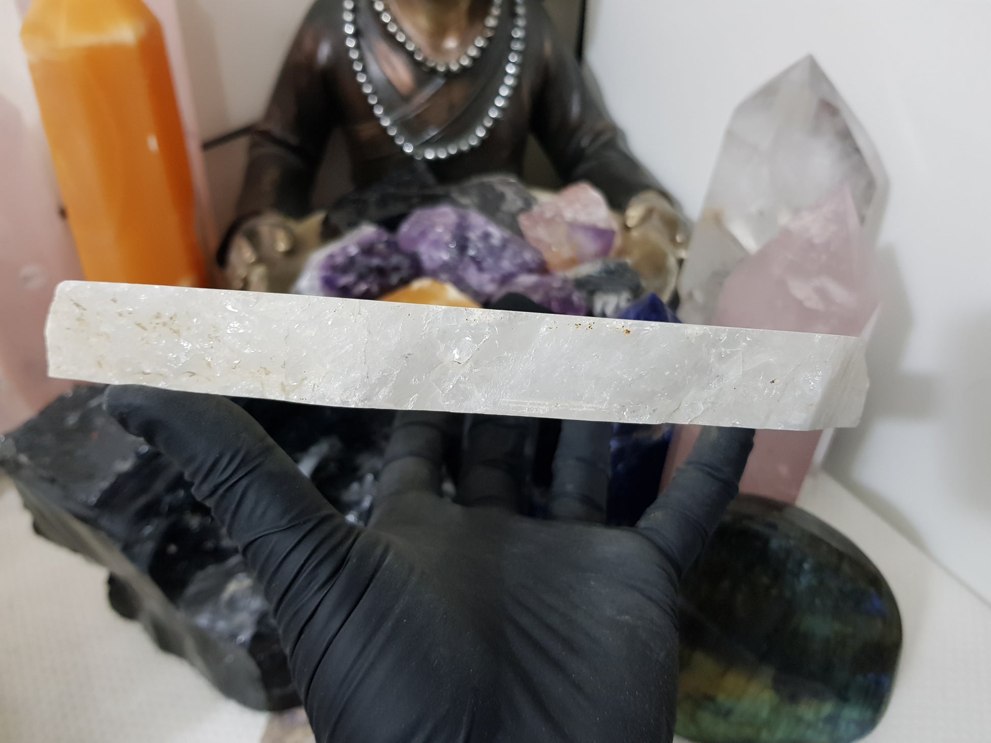 Polished Clear Quartz Crystal Slice Madagascar Display Piece 18.5cm
