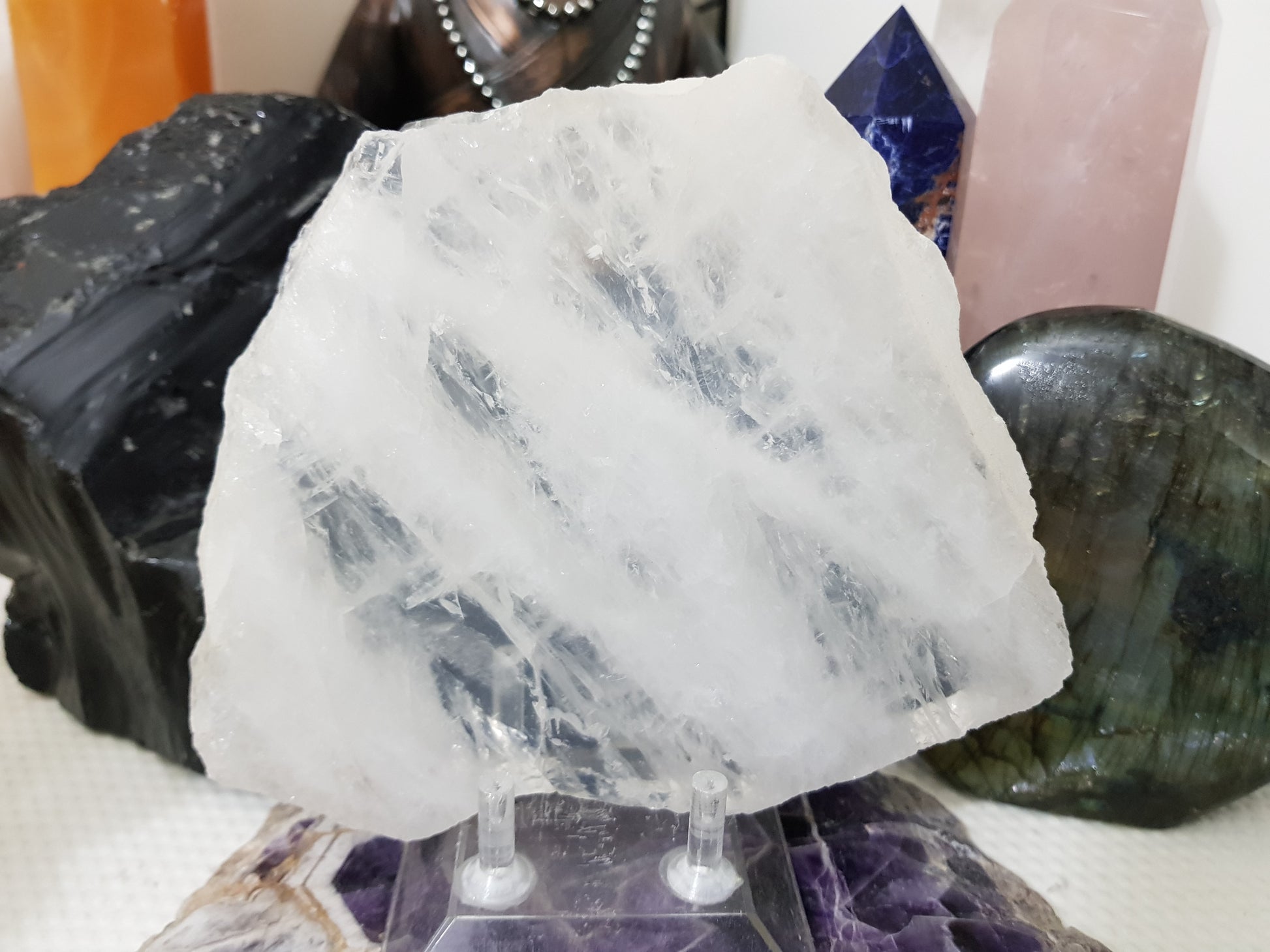 Polished Clear Quartz Crystal Slice Madagascar Display Piece 16.5cm