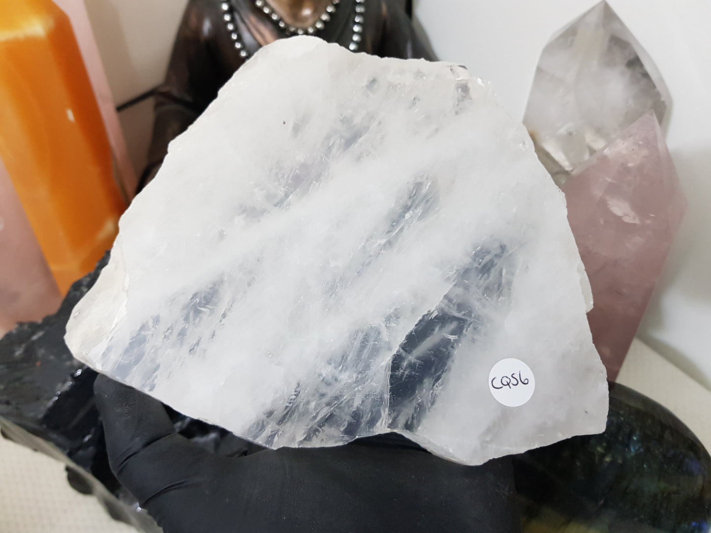 Polished Clear Quartz Crystal Slice Madagascar Display Piece 16.5cm