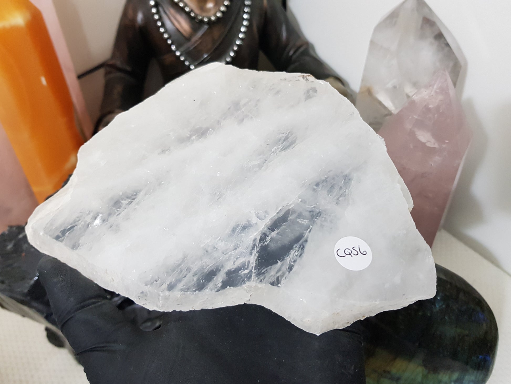 Polished Clear Quartz Crystal Slice Madagascar Display Piece 16.5cm