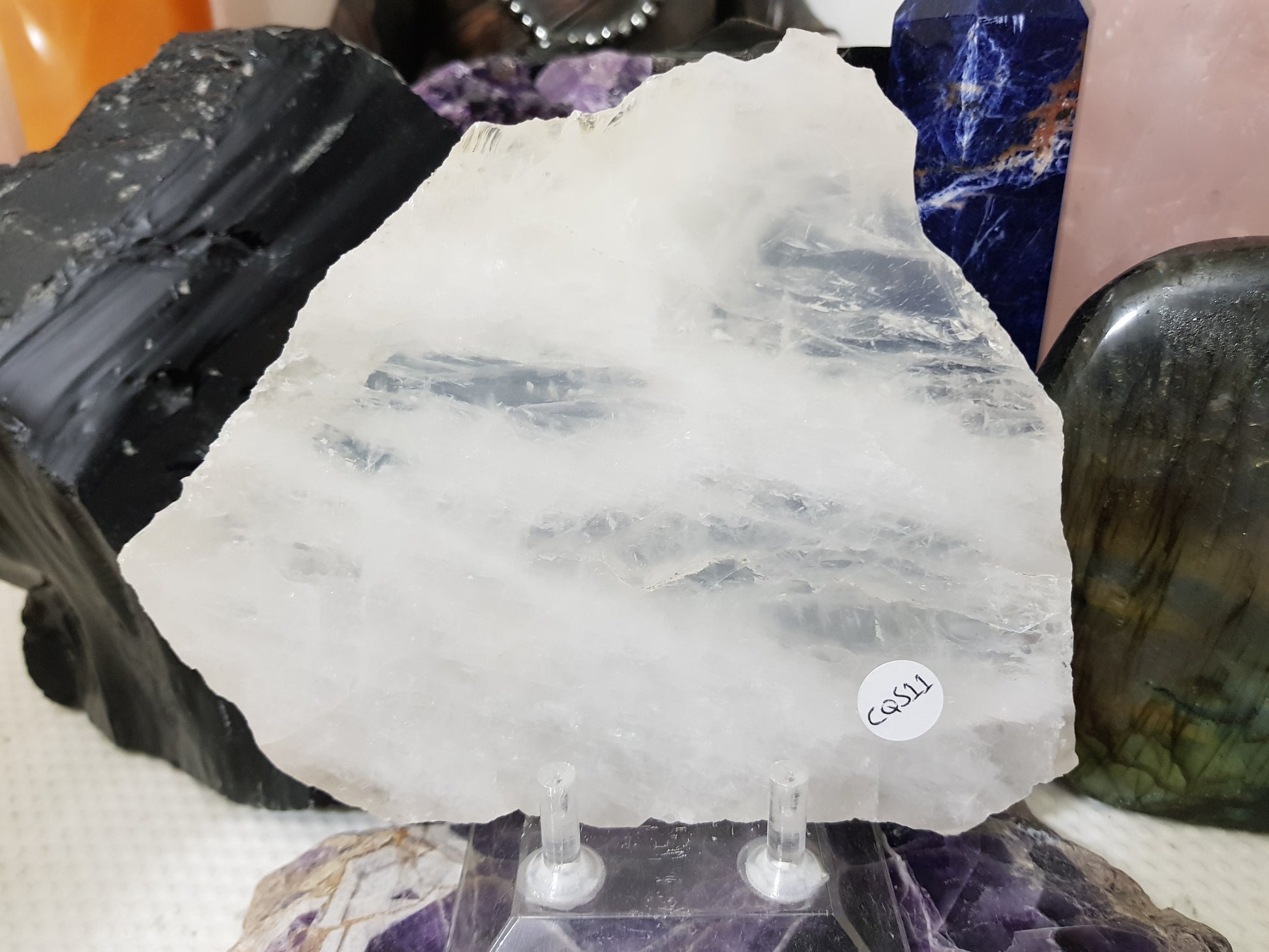 Polished Clear Quartz Crystal Slice Madagascar Display Piece 16cm