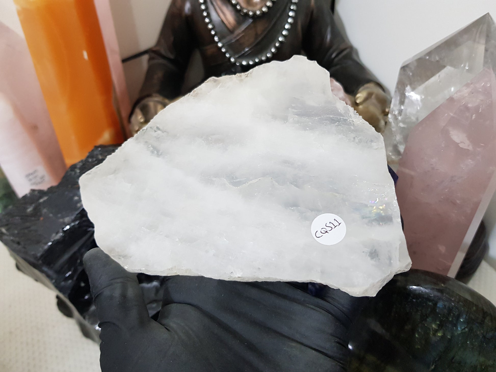 Polished Clear Quartz Crystal Slice Madagascar Display Piece 16cm