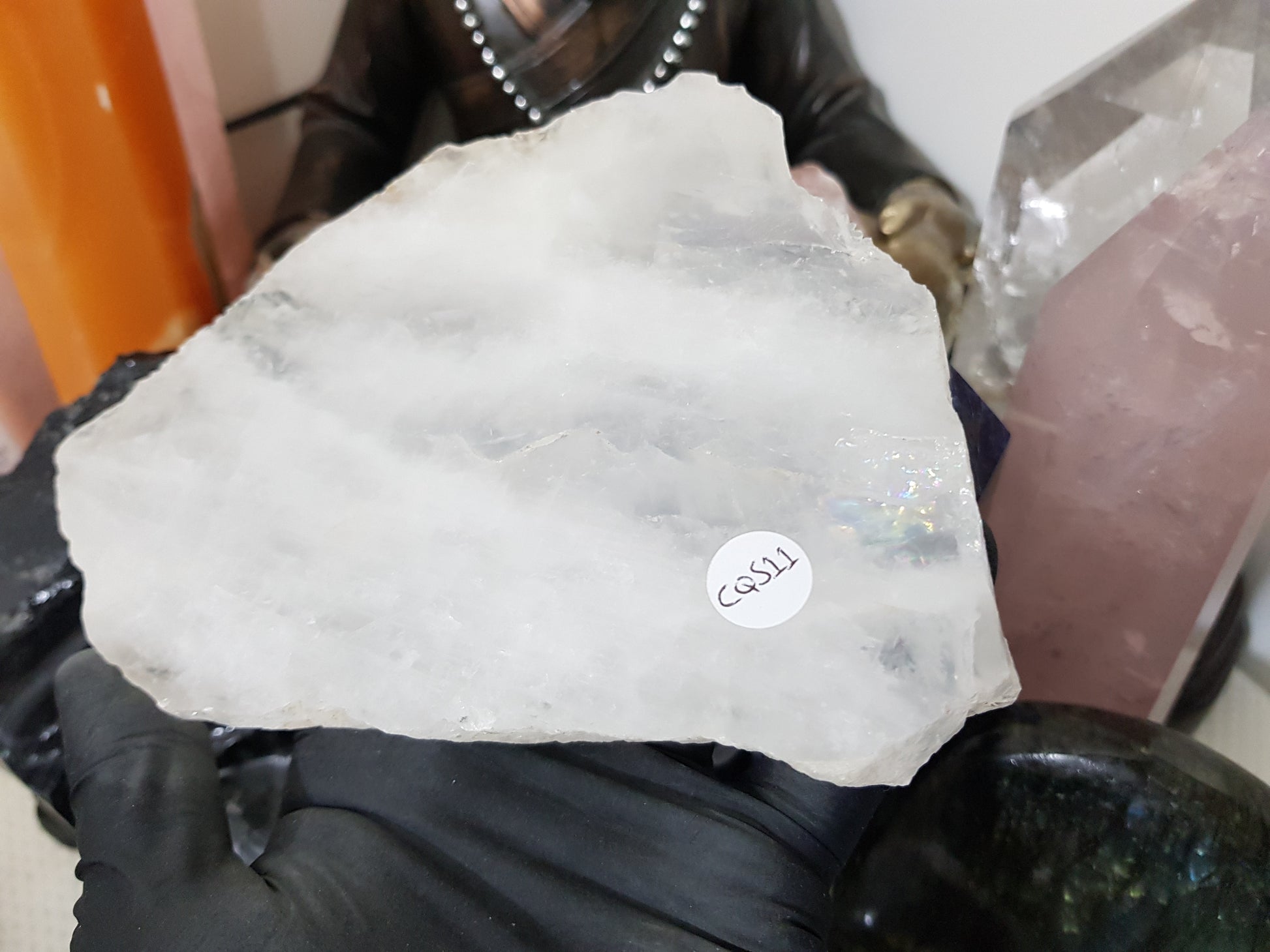 Polished Clear Quartz Crystal Slice Madagascar Display Piece 16cm