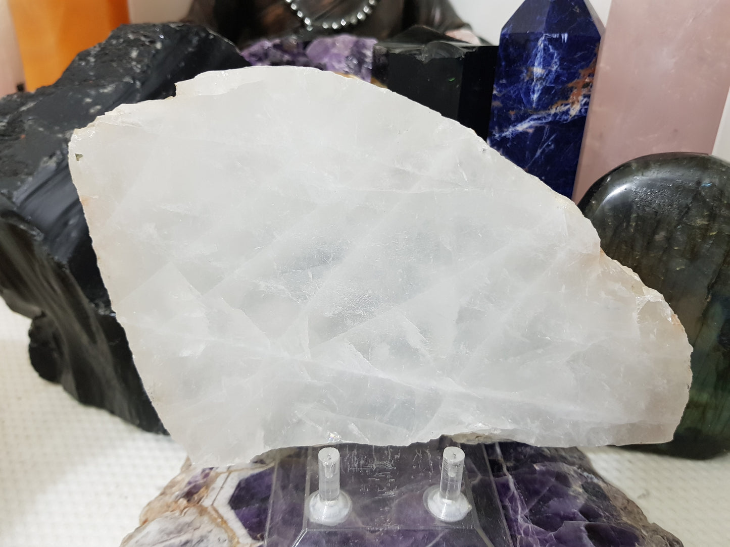 Polished Clear Quartz Crystal Slice Madagascar Display Piece 17.5cm