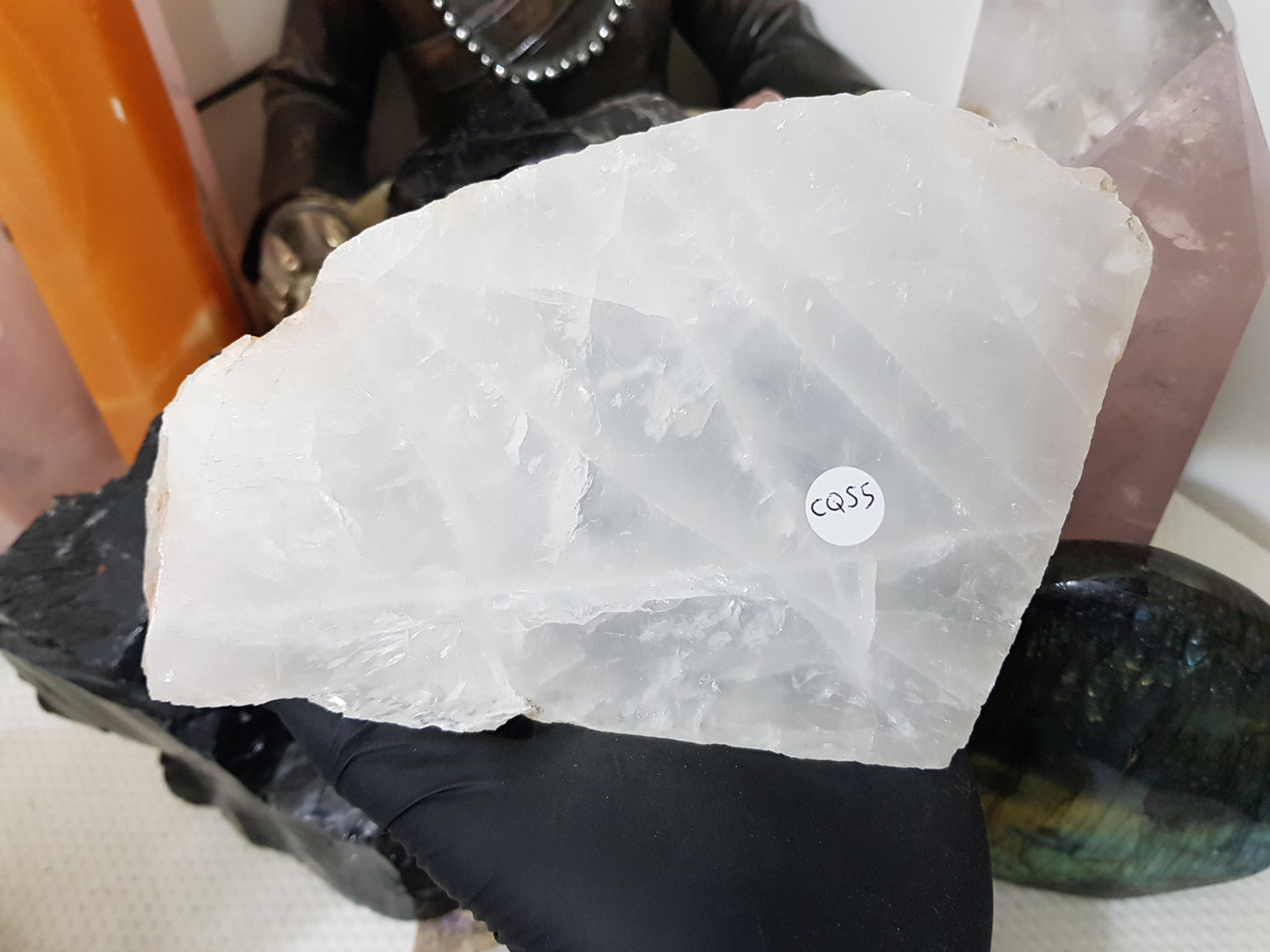Polished Clear Quartz Crystal Slice Madagascar Display Piece 17.5cm