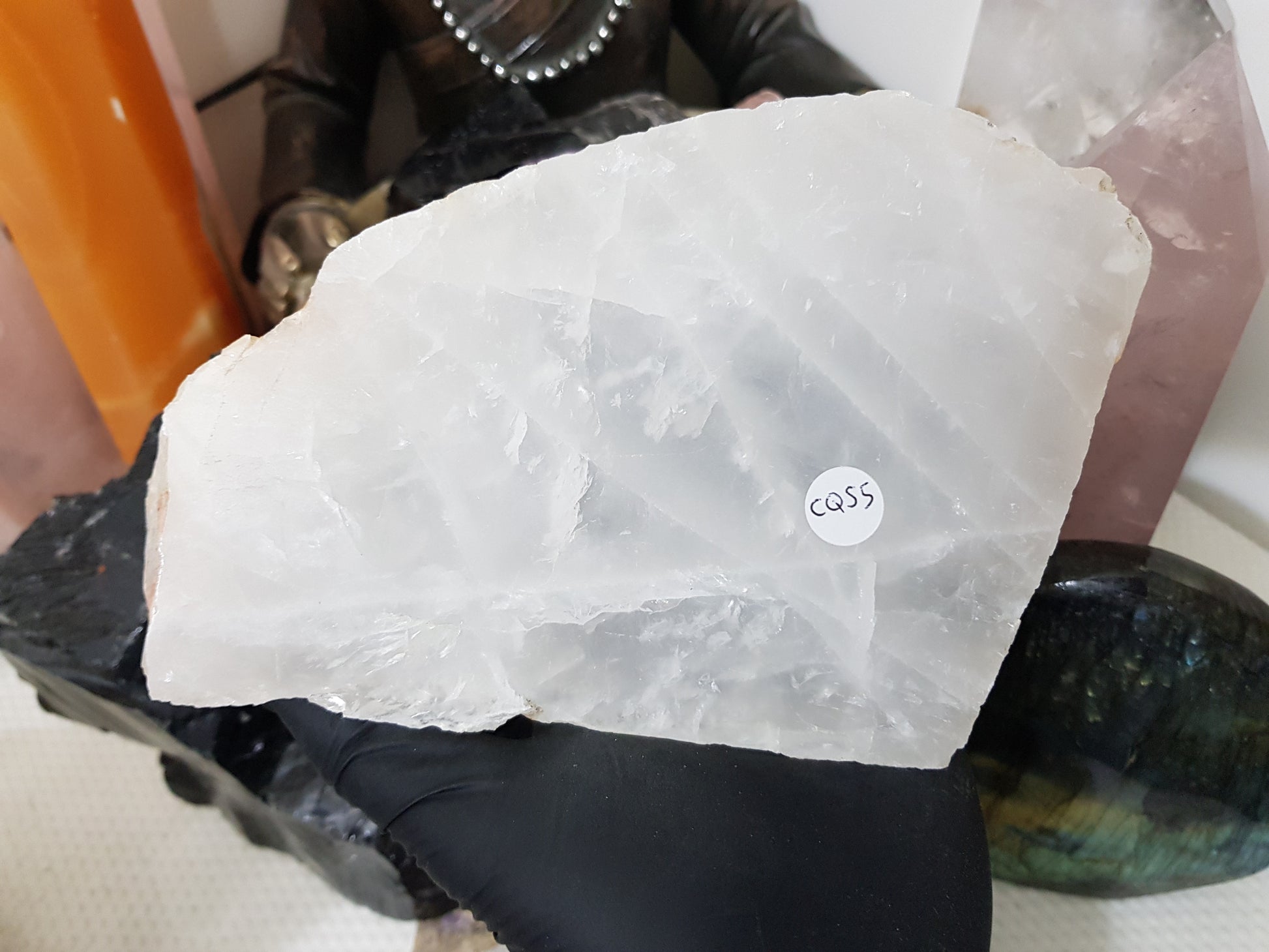 Polished Clear Quartz Crystal Slice Madagascar Display Piece 17.5cm