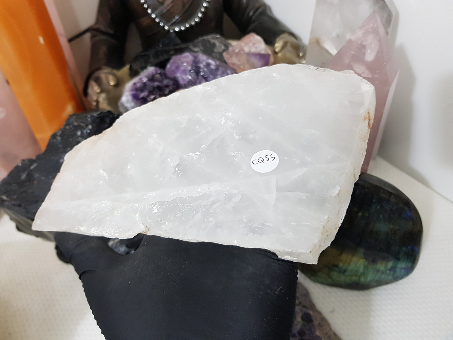 Polished Clear Quartz Crystal Slice Madagascar Display Piece 17.5cm