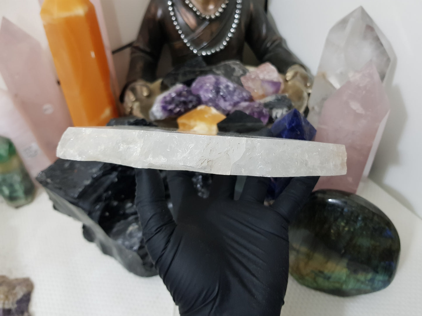 Polished Clear Quartz Crystal Slice Madagascar Display Piece 17.5cm