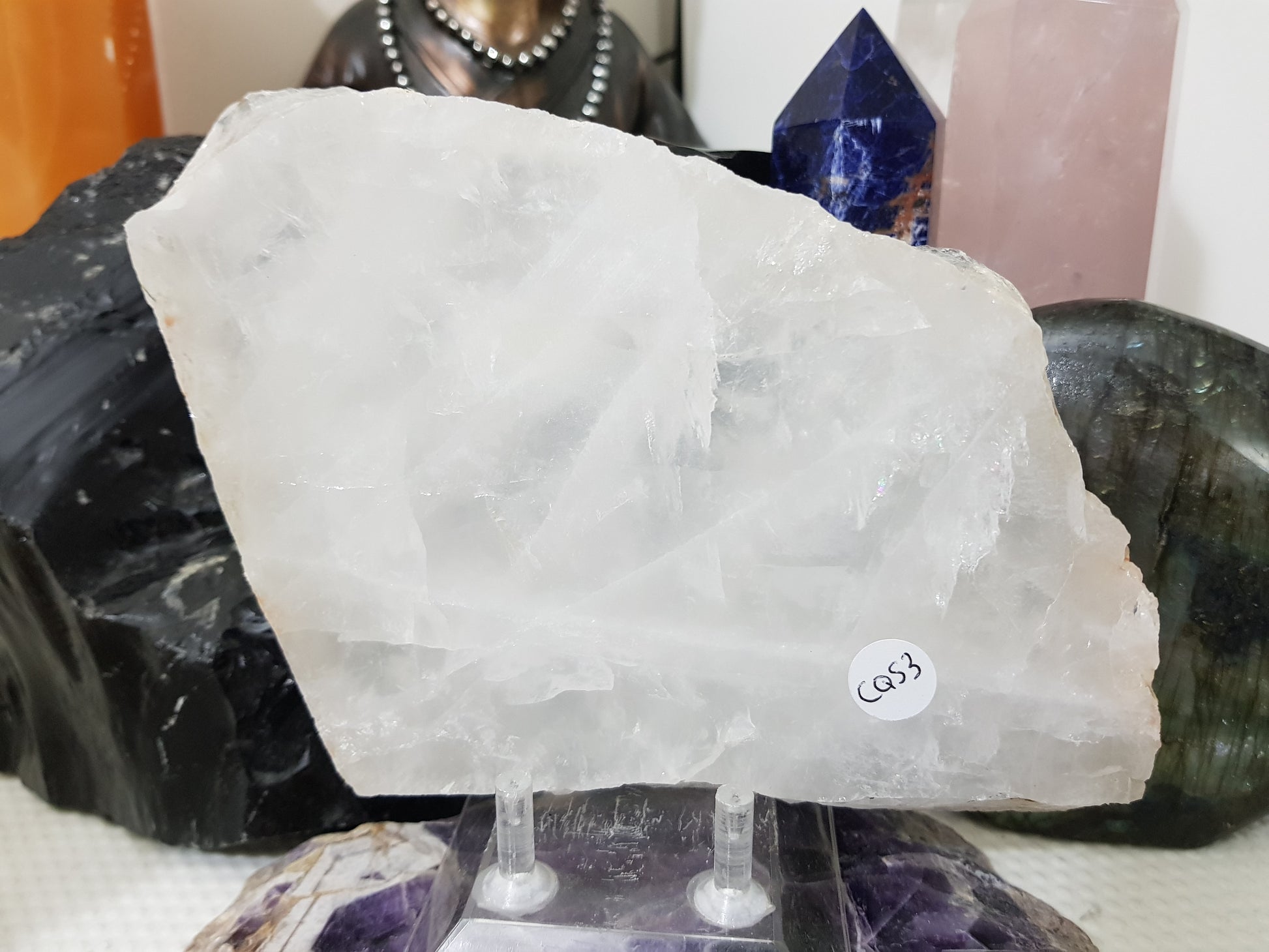 Polished Clear Quartz Crystal Slice Madagascar Display Piece 17cm