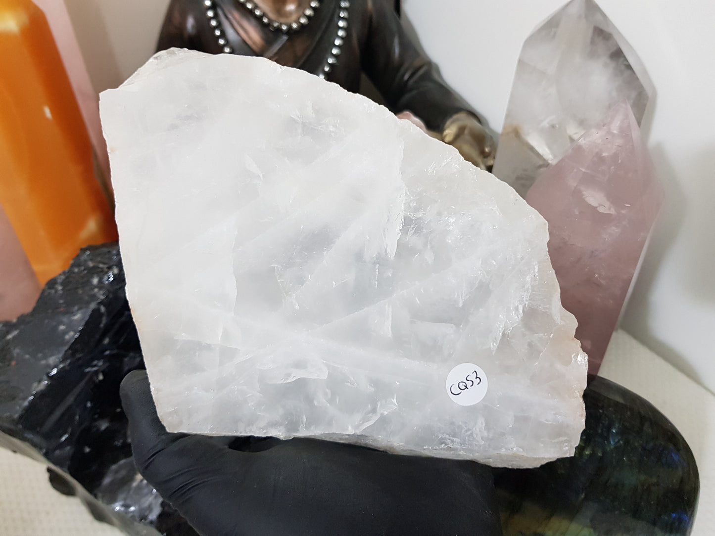 Polished Clear Quartz Crystal Slice Madagascar Display Piece 17cm