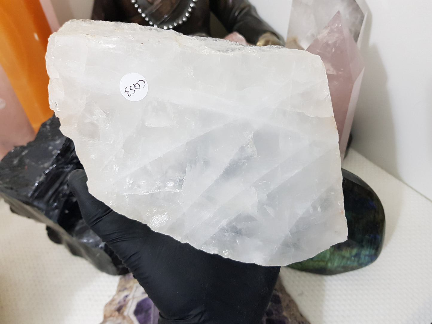 Polished Clear Quartz Crystal Slice Madagascar Display Piece 17cm