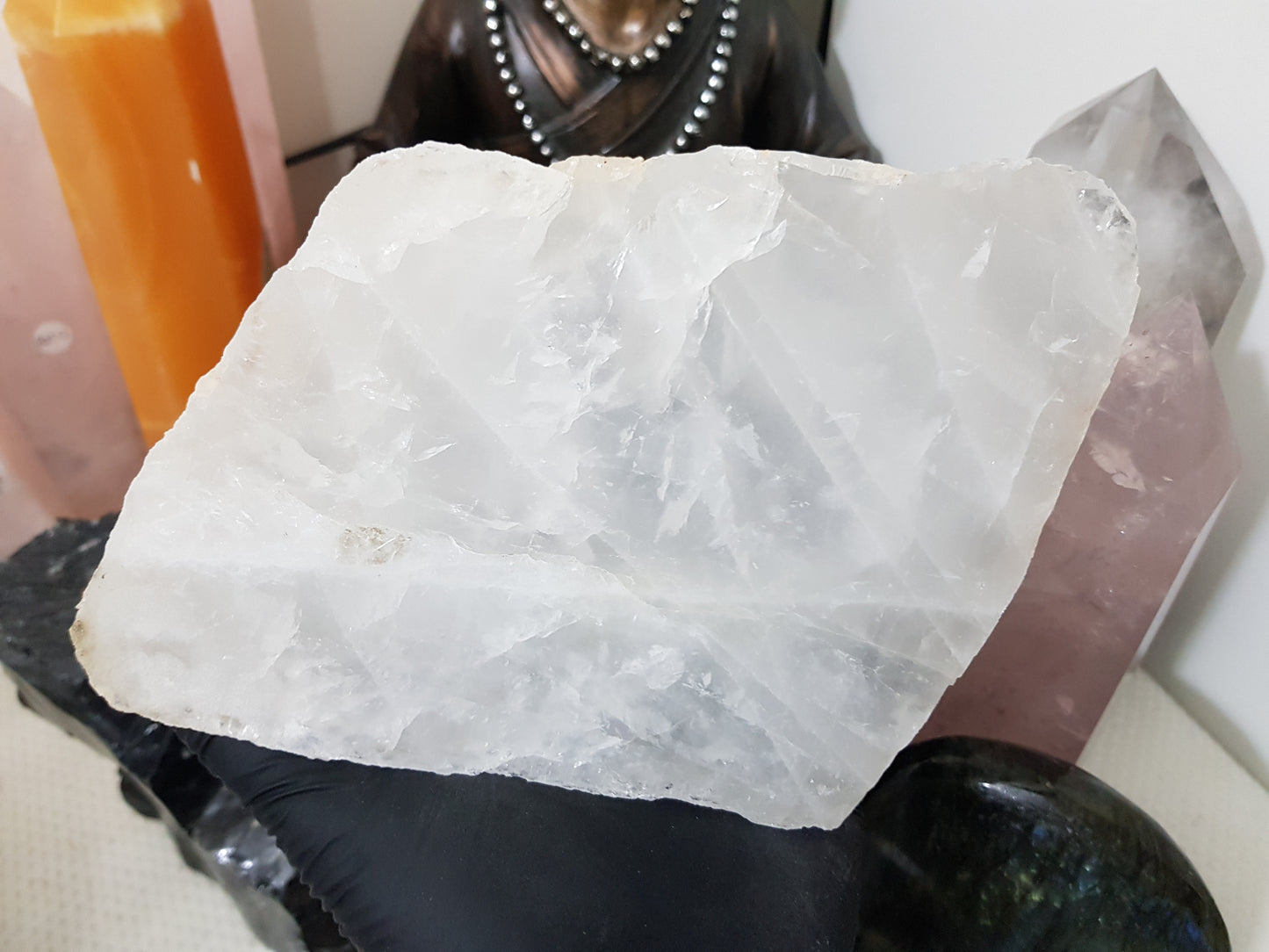 Polished Clear Quartz Crystal Slice Madagascar Display Piece 17cm