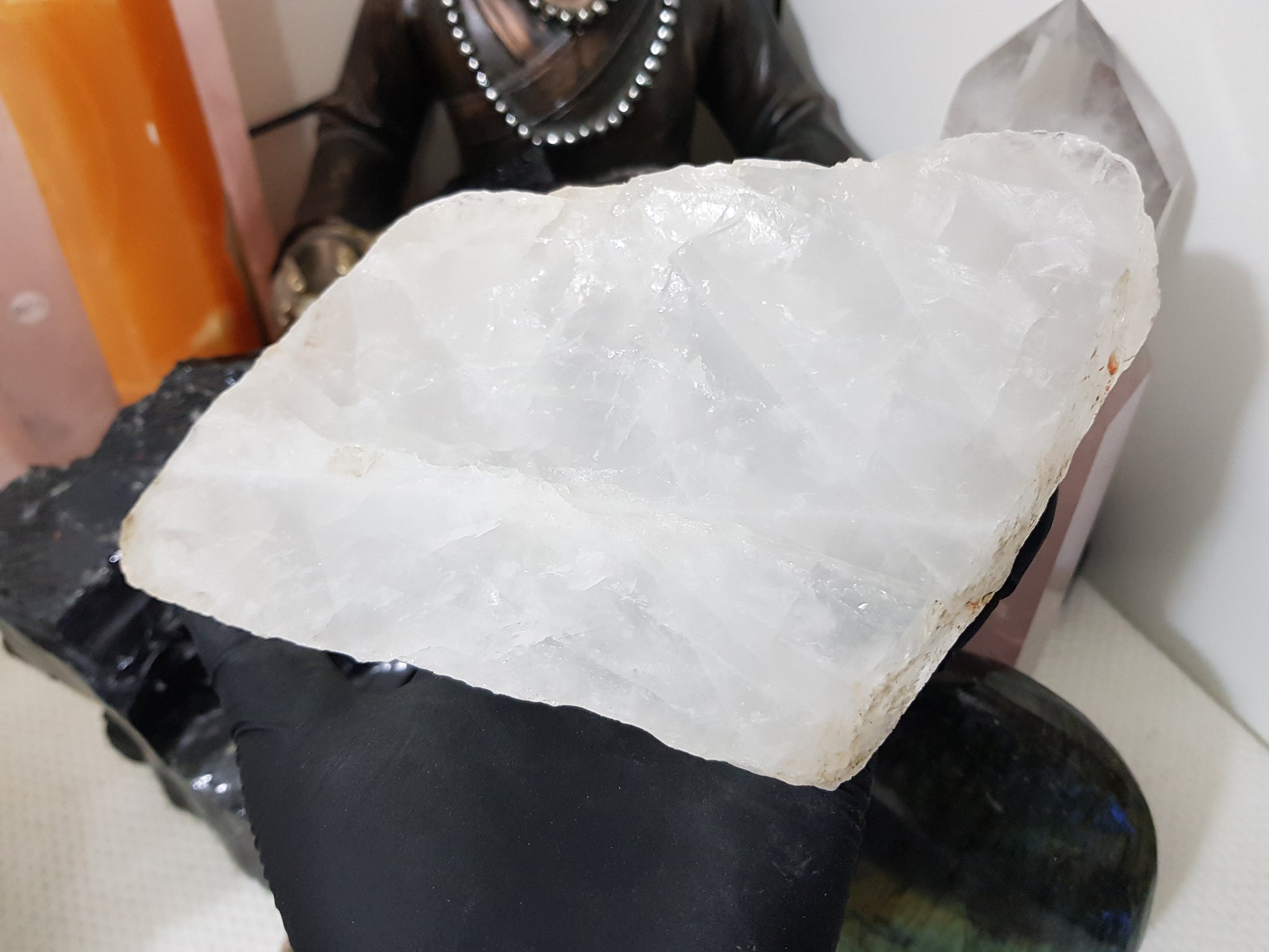 Polished Clear Quartz Crystal Slice Madagascar Display Piece 17cm