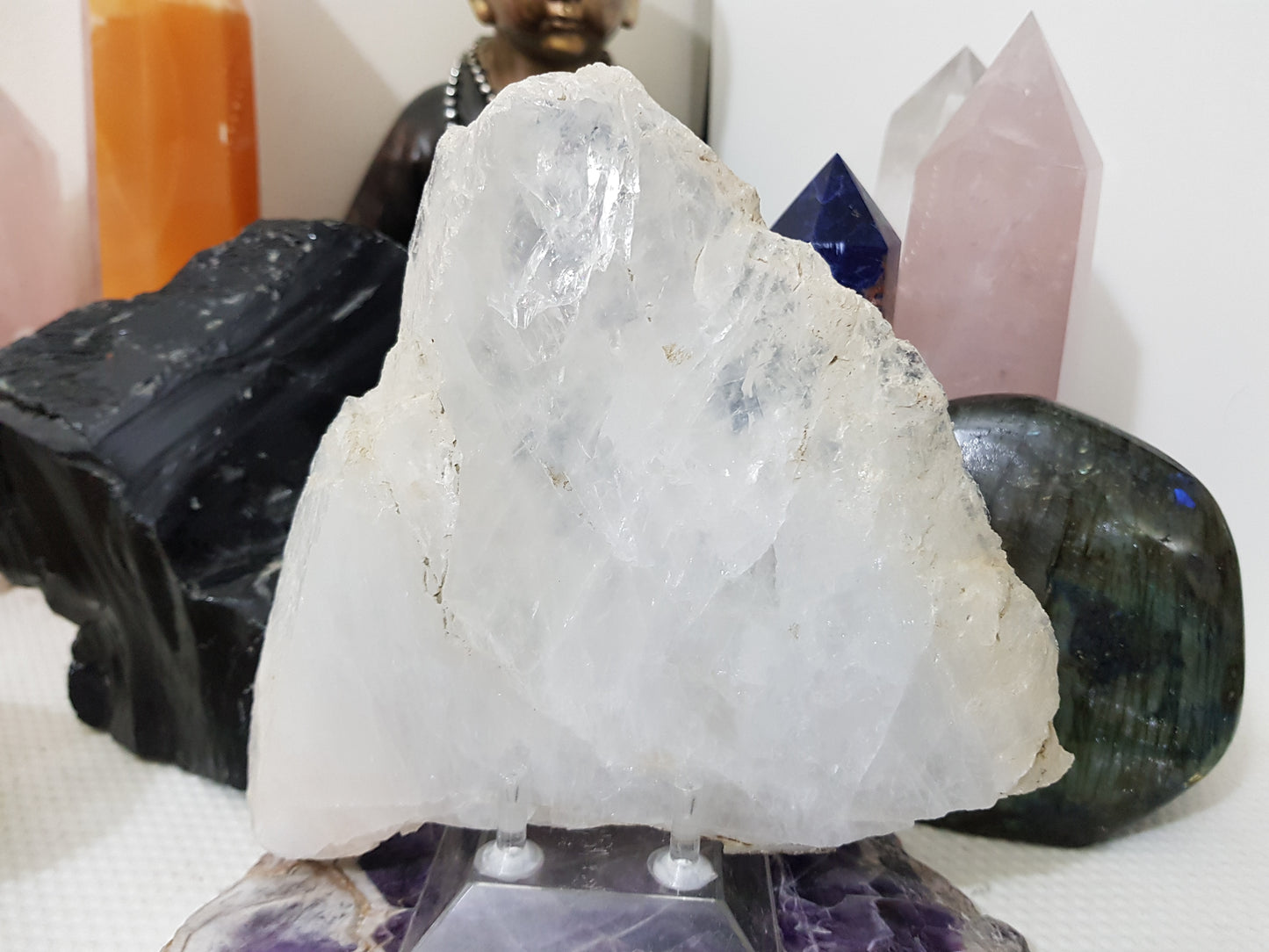 Polished Clear Quartz Crystal Slice Madagascar Display Piece 18.5cm