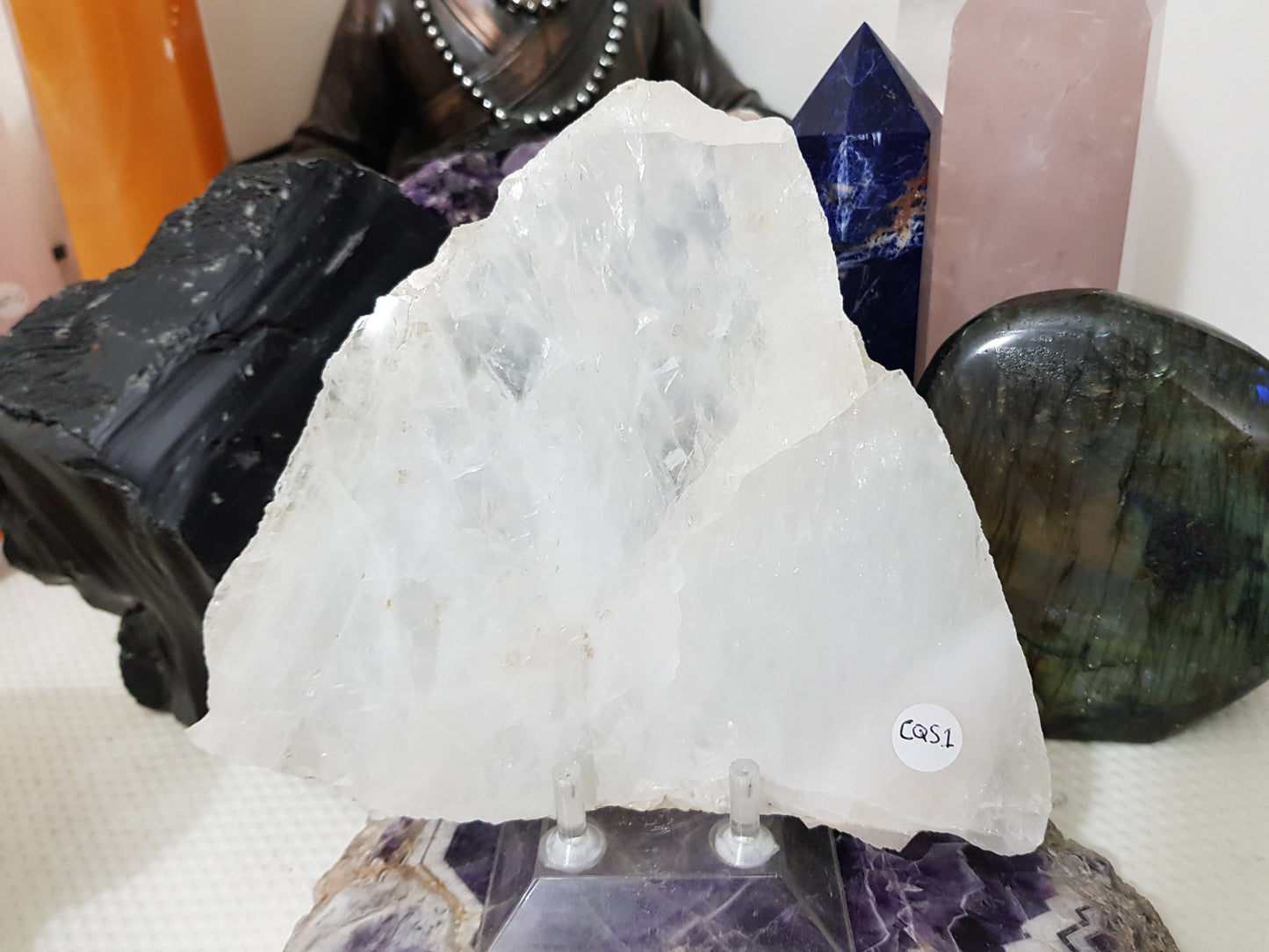 Polished Clear Quartz Crystal Slice Madagascar Display Piece 18.5cm