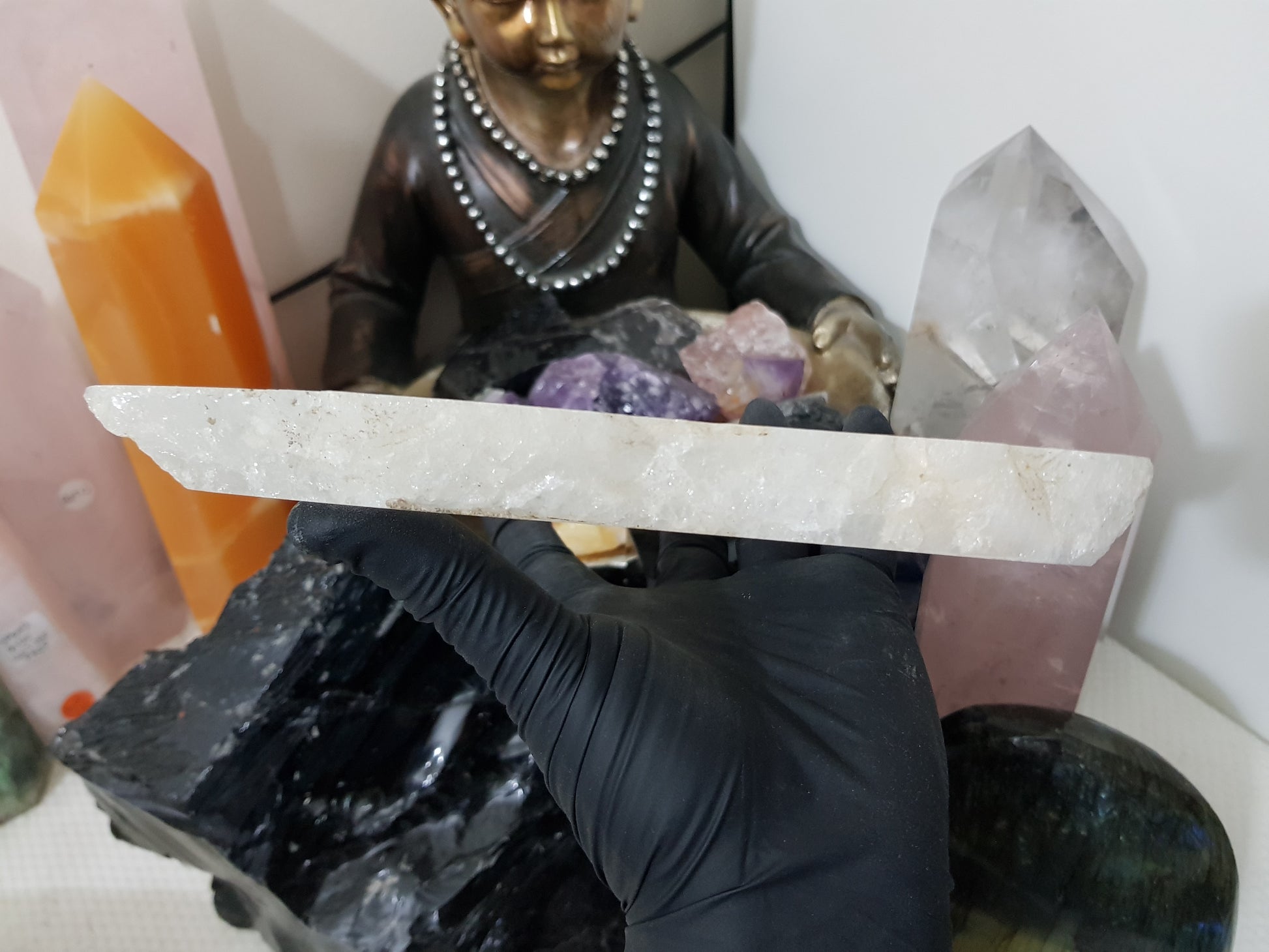 Polished Clear Quartz Crystal Slice Madagascar Display Piece 18.5cm