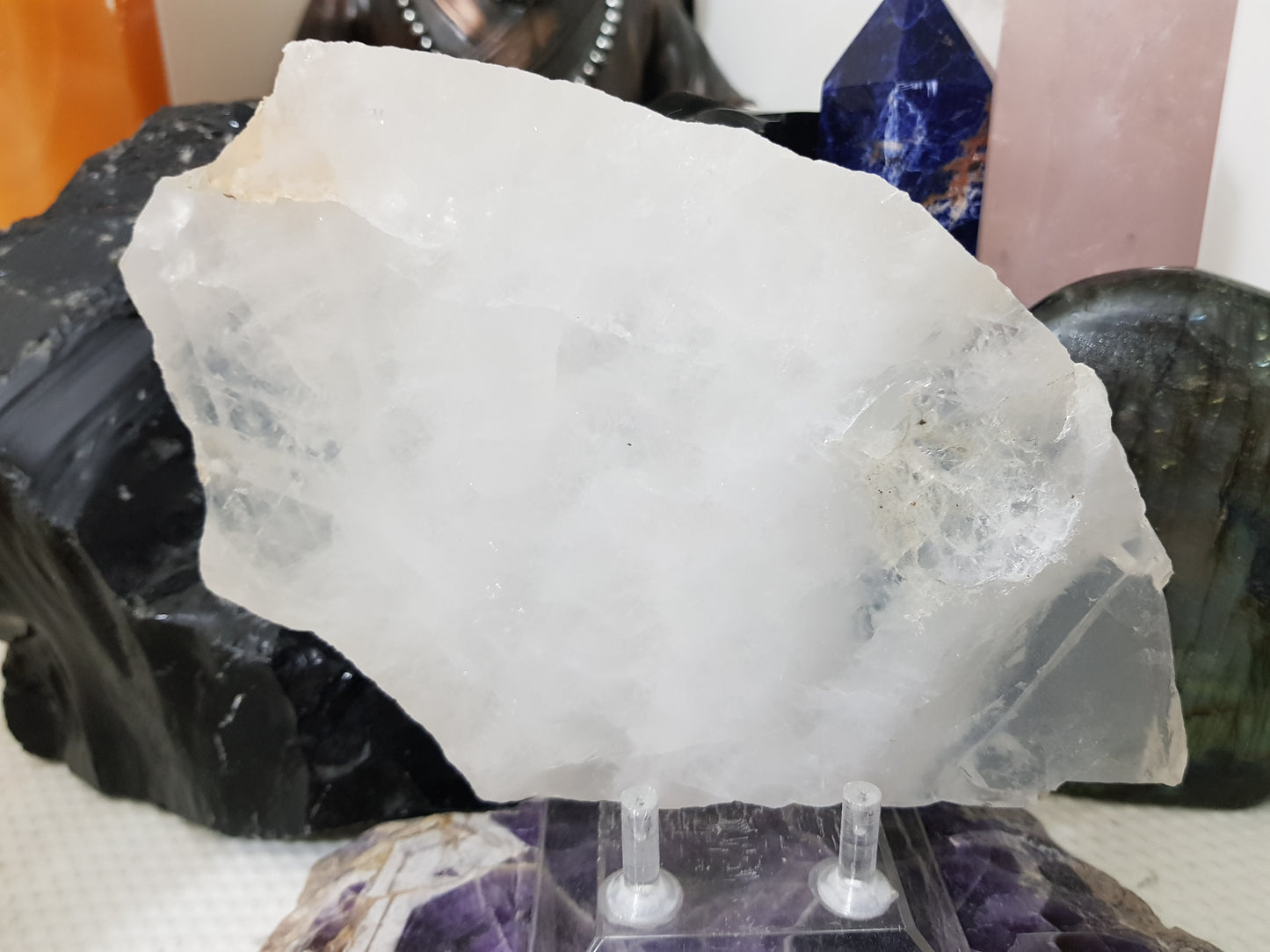 Polished Clear Quartz Crystal Slice Madagascar Display Piece 19.5cm