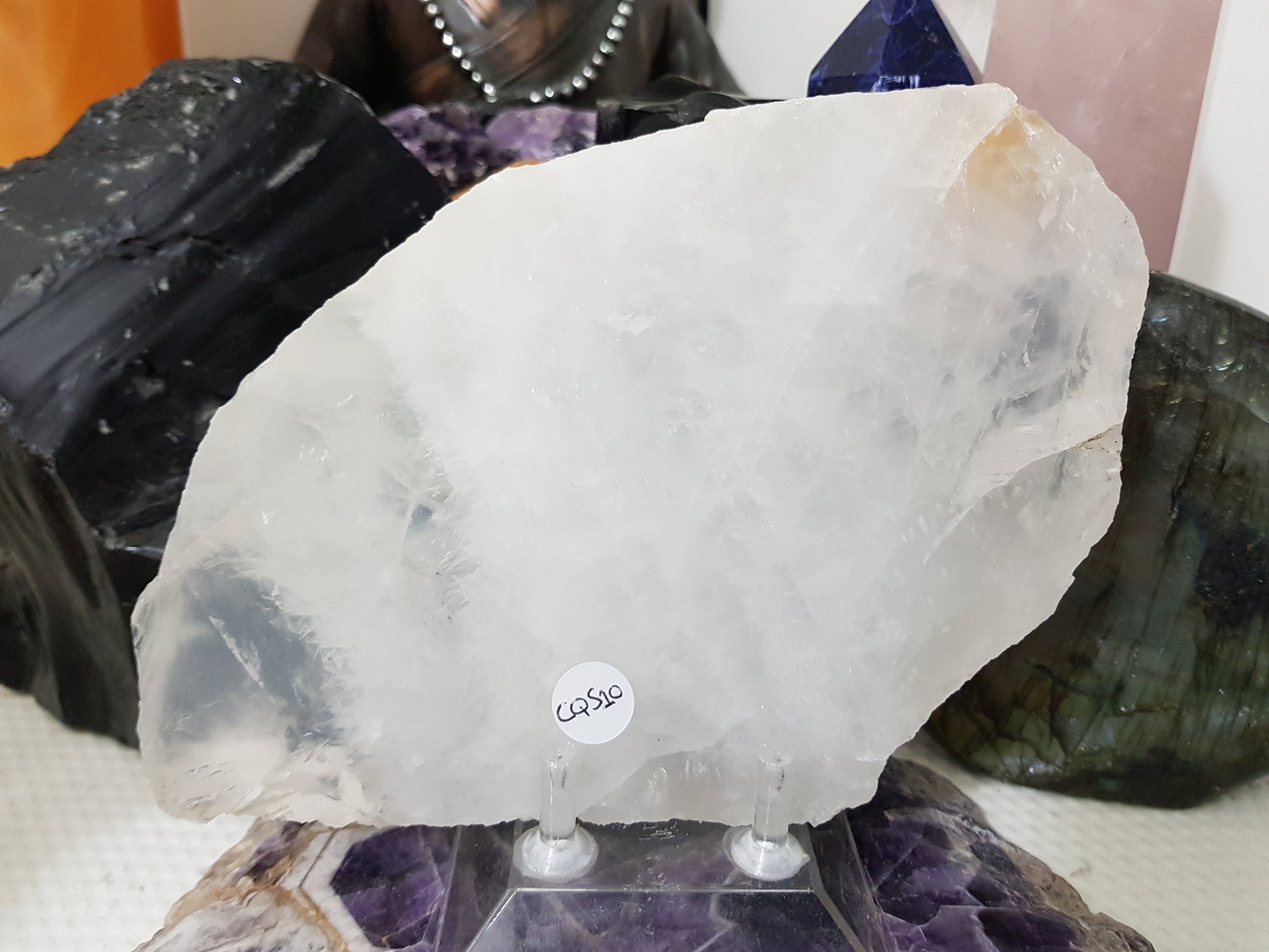 Polished Clear Quartz Crystal Slice Madagascar Display Piece 19.5cm