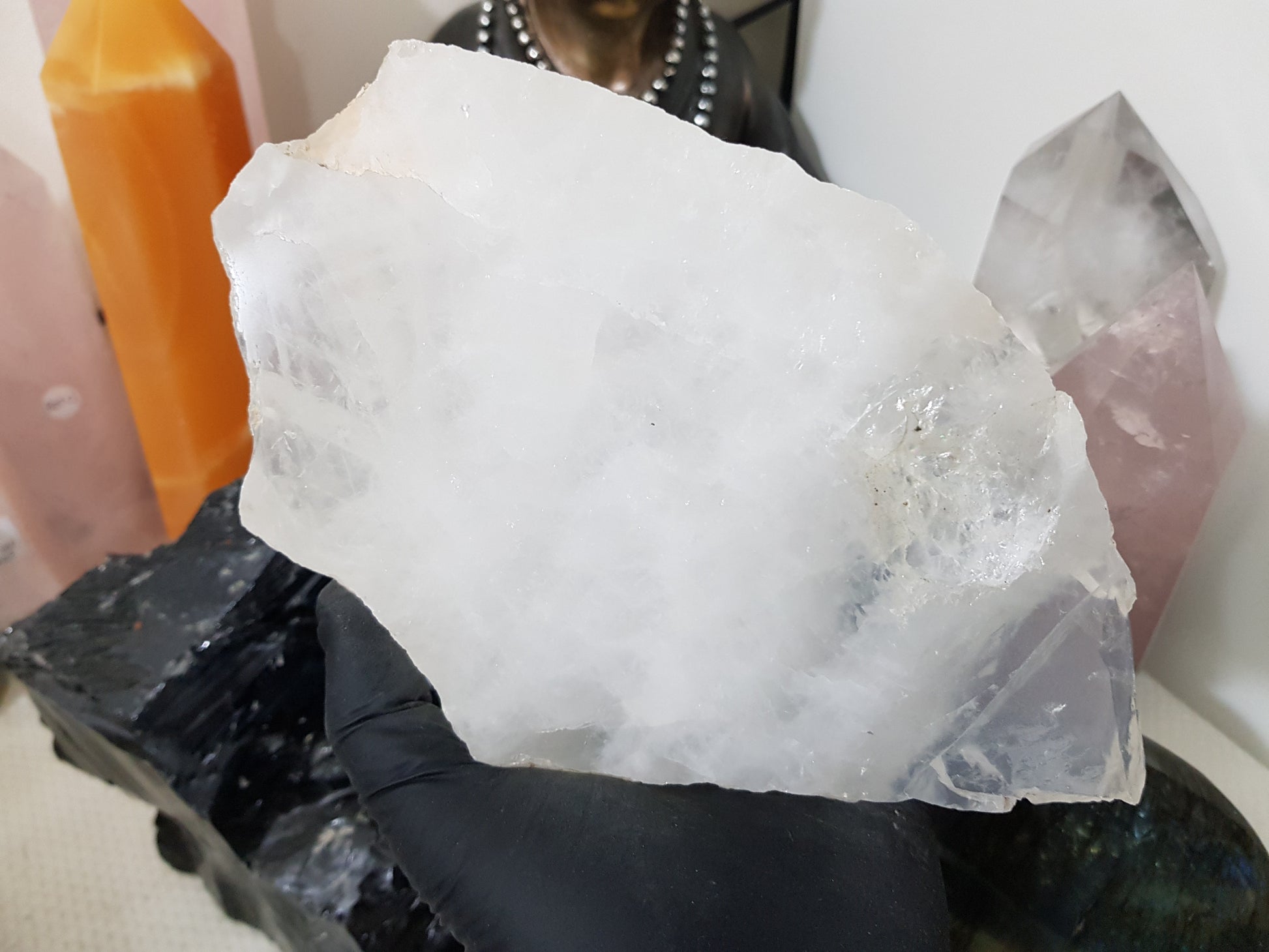Polished Clear Quartz Crystal Slice Madagascar Display Piece 19.5cm