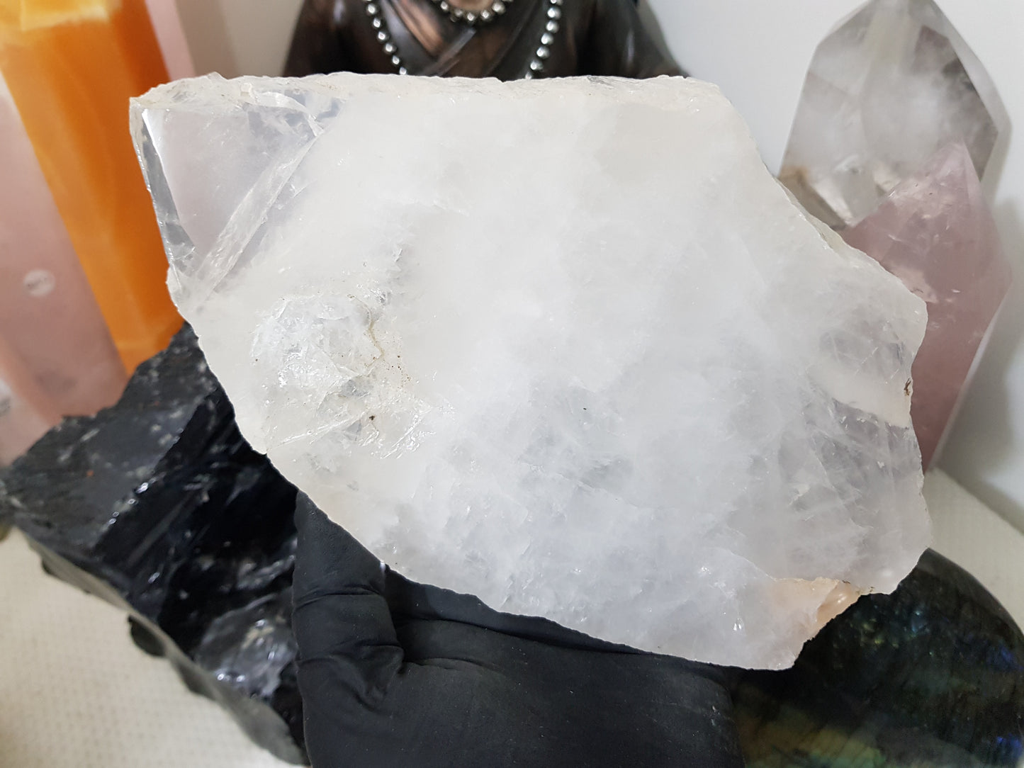 Polished Clear Quartz Crystal Slice Madagascar Display Piece 19.5cm