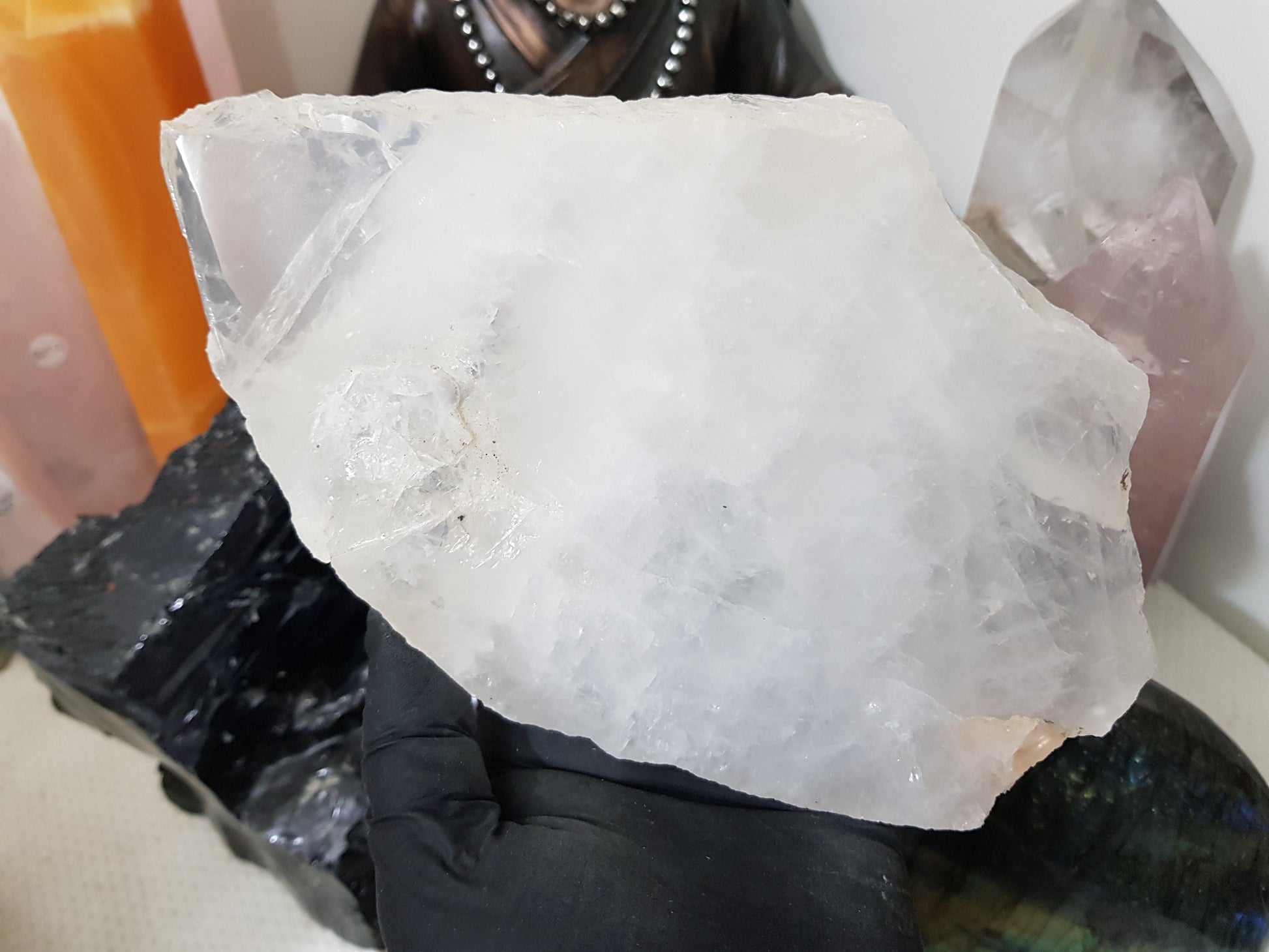 Polished Clear Quartz Crystal Slice Madagascar Display Piece 19.5cm