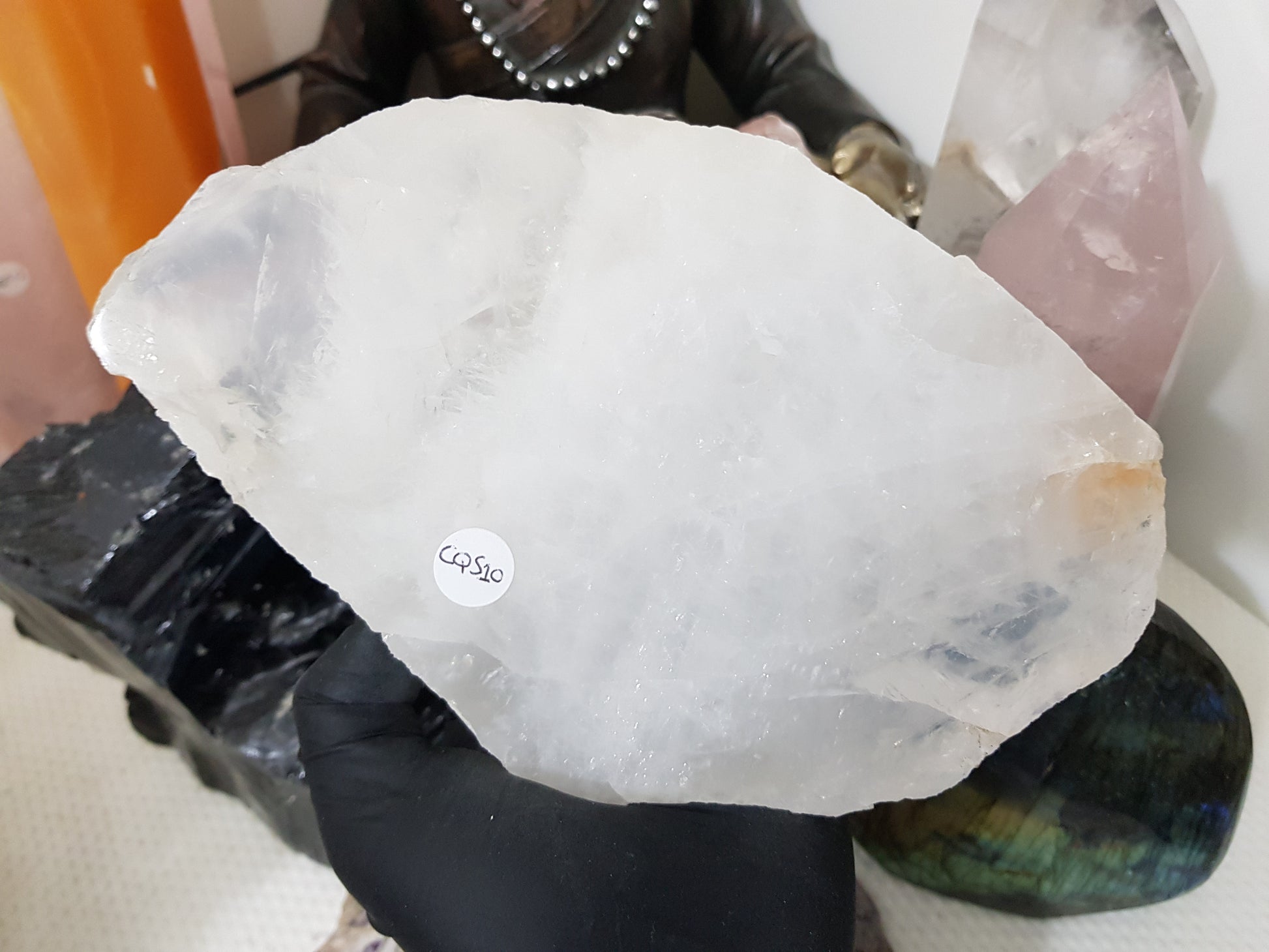 Polished Clear Quartz Crystal Slice Madagascar Display Piece 19.5cm
