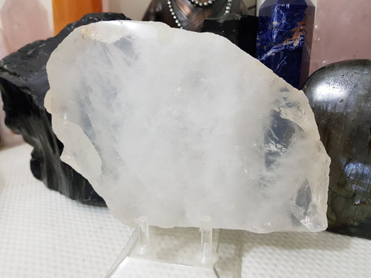 Polished Clear Quartz Crystal Slice Madagascar Display Piece 19cm