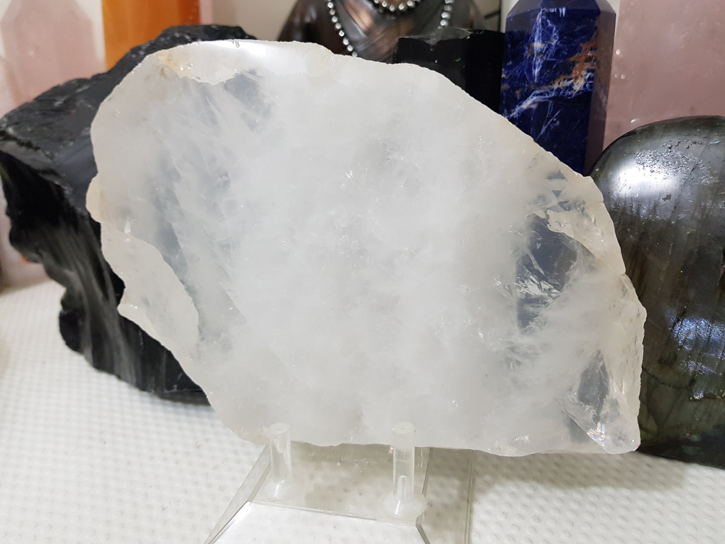 Polished Clear Quartz Crystal Slice Madagascar Display Piece 19cm