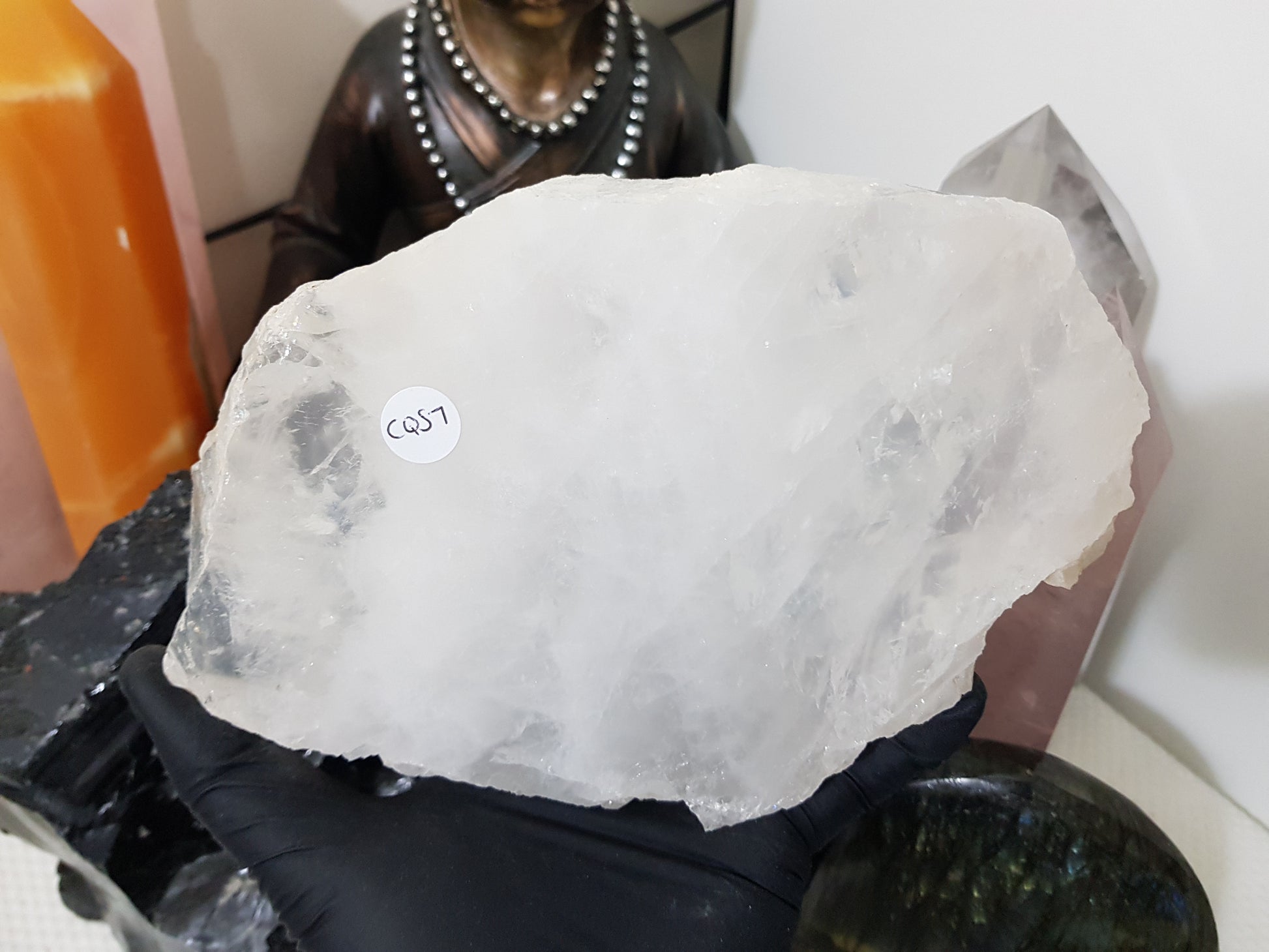 Polished Clear Quartz Crystal Slice Madagascar Display Piece 19cm