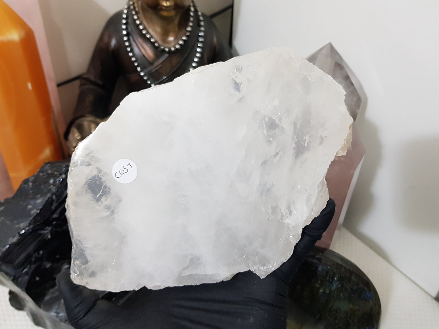 Polished Clear Quartz Crystal Slice Madagascar Display Piece 19cm
