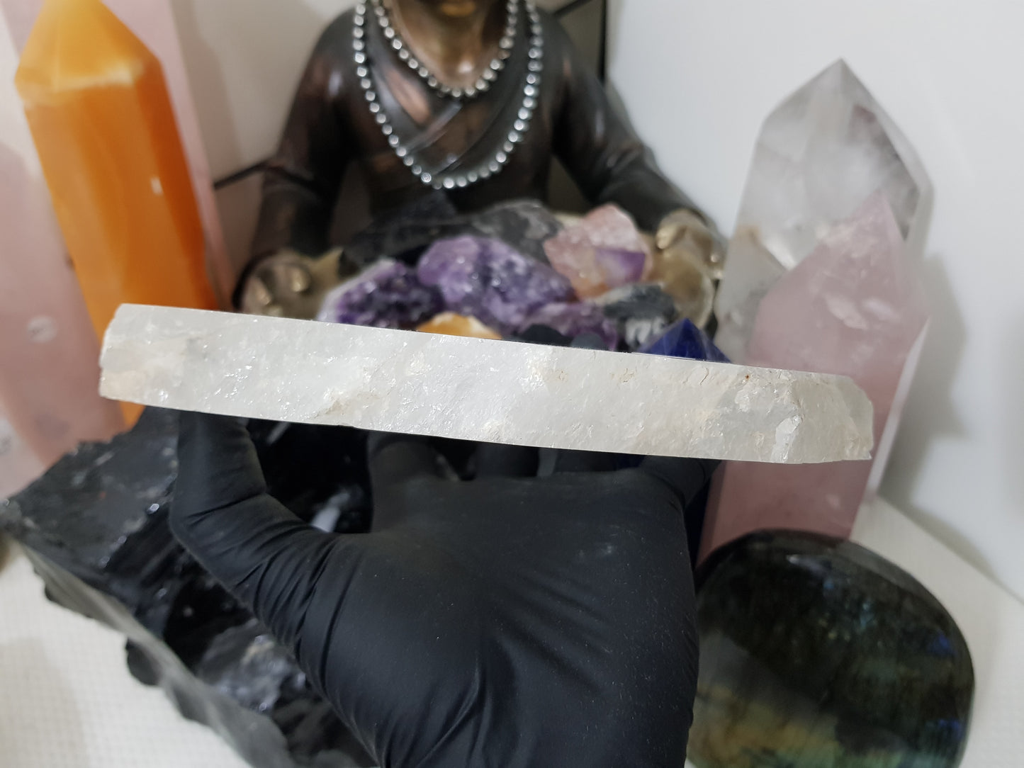 Polished Clear Quartz Crystal Slice Madagascar Display Piece 19cm