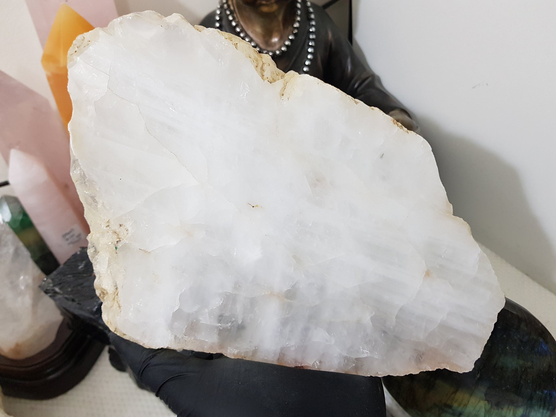 Polished Clear Quartz Crystal Slice Madagascar Display Piece 23cm