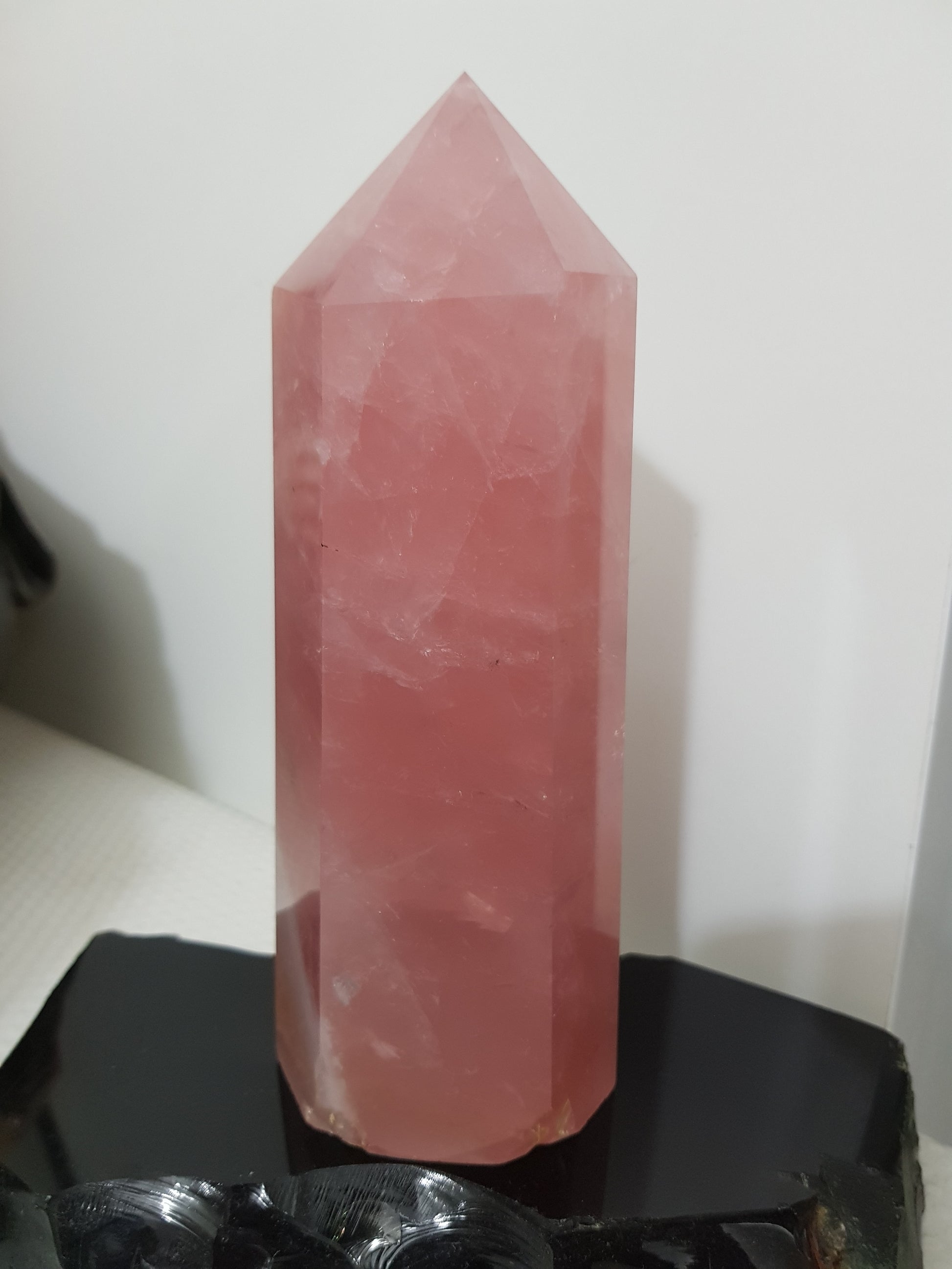 Rose Quartz crystal point tower polished standing specimen from Brazil 16.5cm