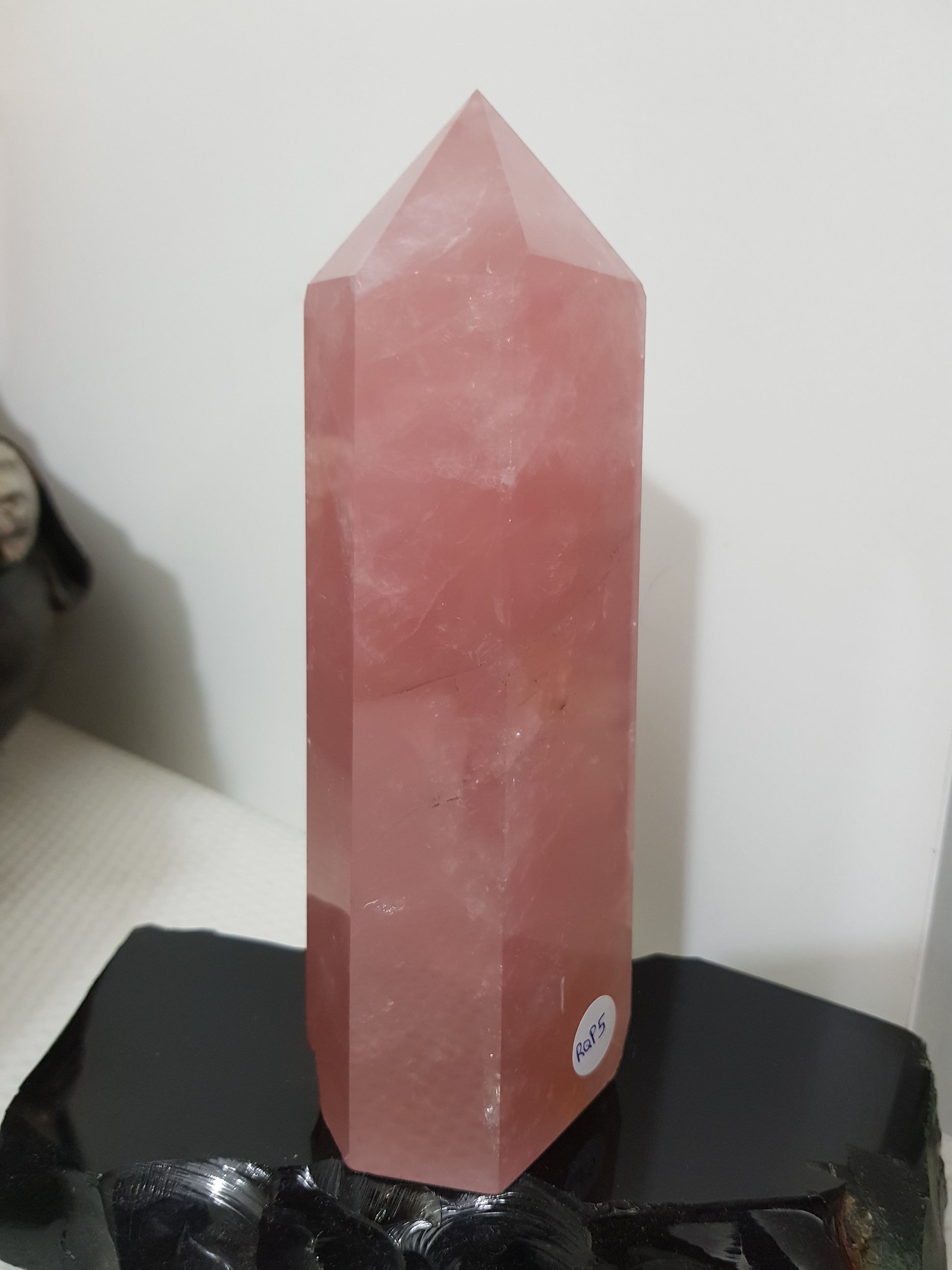 Rose Quartz crystal point tower polished standing specimen from Brazil 16.5cm