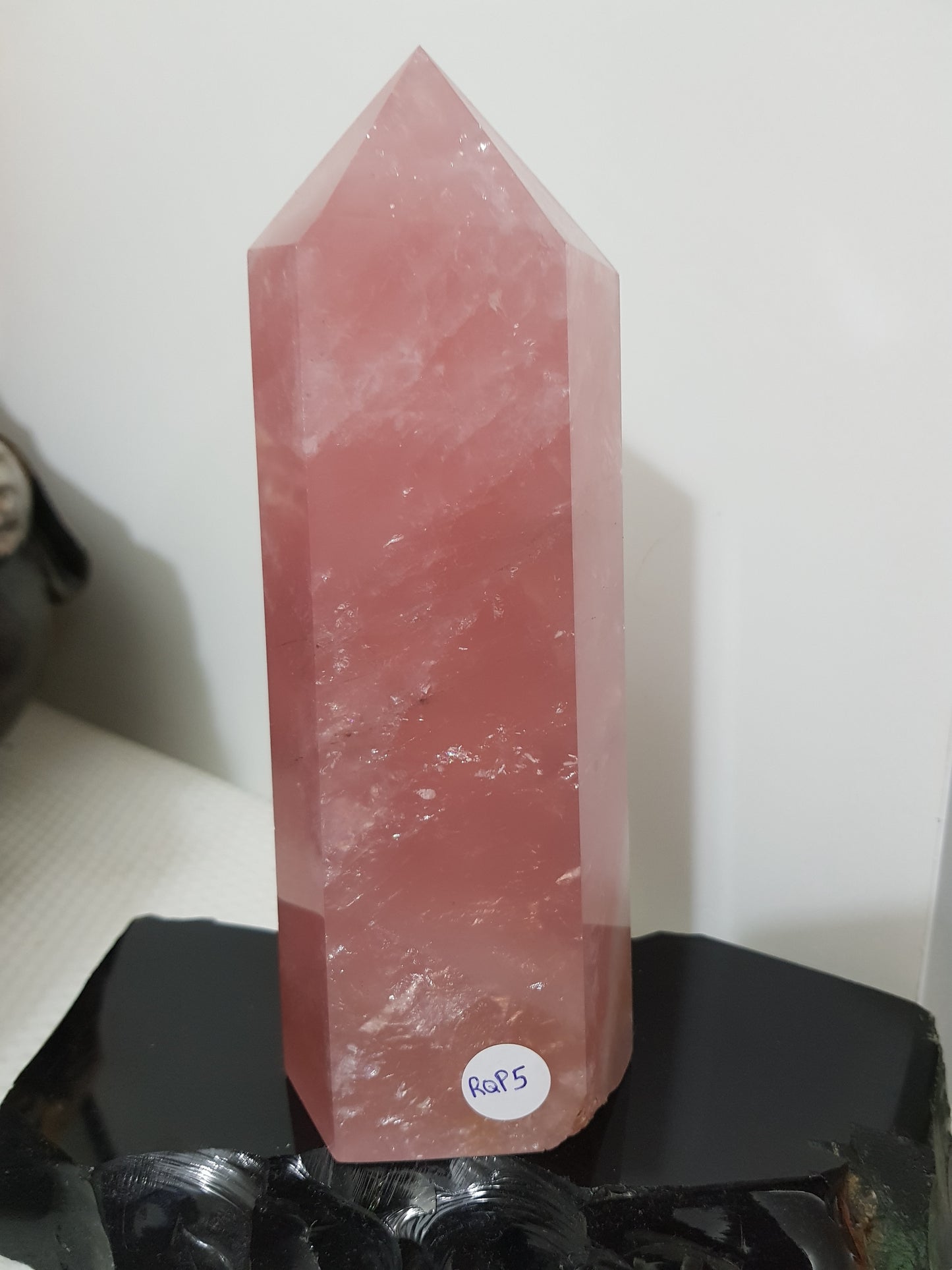 Rose Quartz crystal point tower polished standing specimen from Brazil 16.5cm