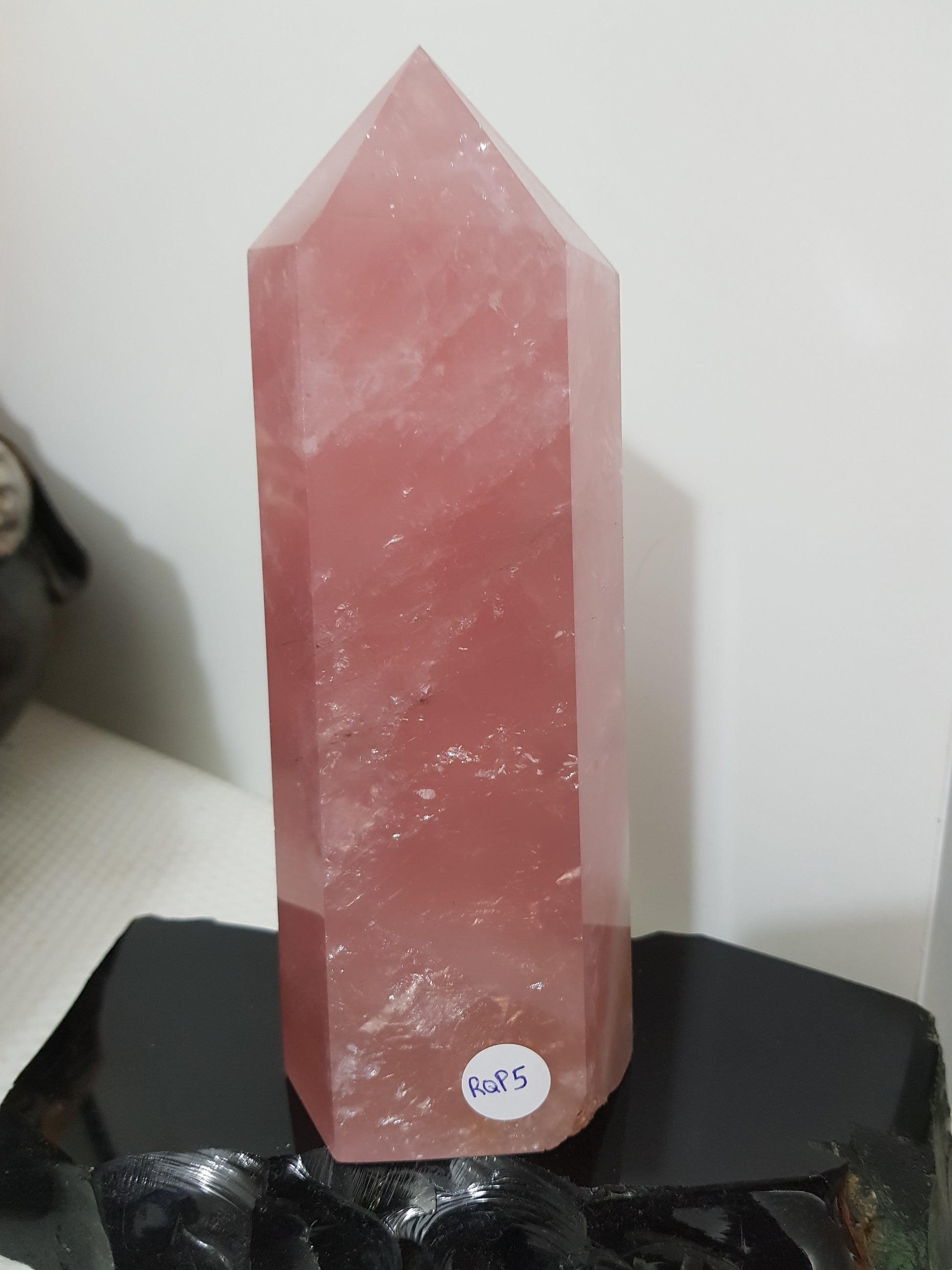 Rose Quartz crystal point tower polished standing specimen from Brazil 16.5cm