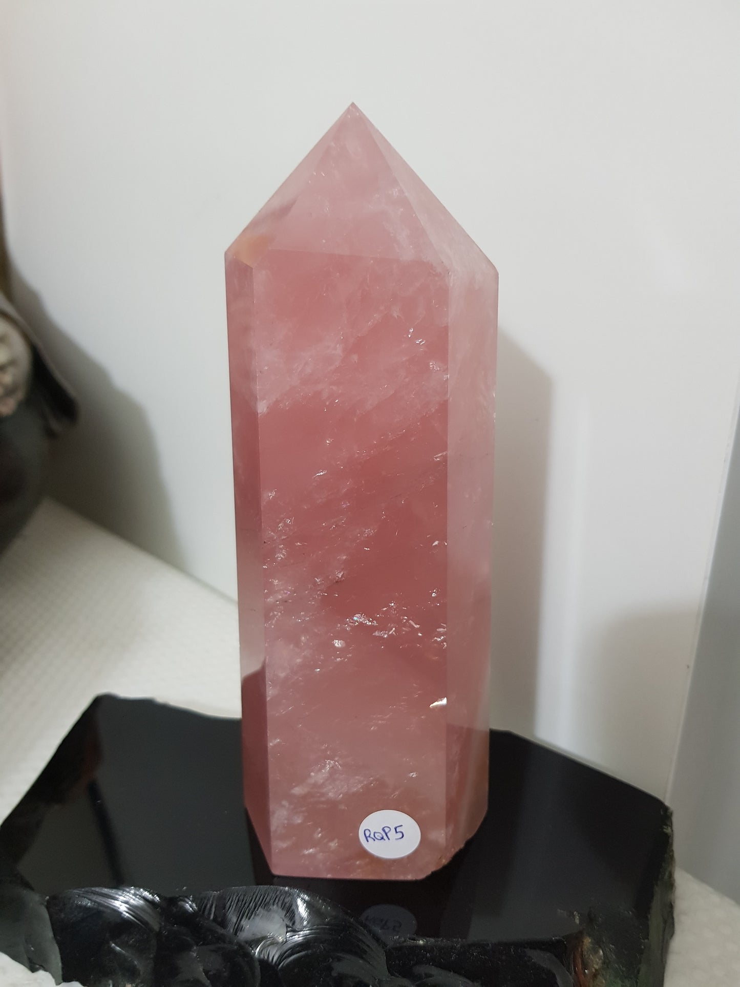 Rose Quartz crystal point tower polished standing specimen from Brazil 16.5cm