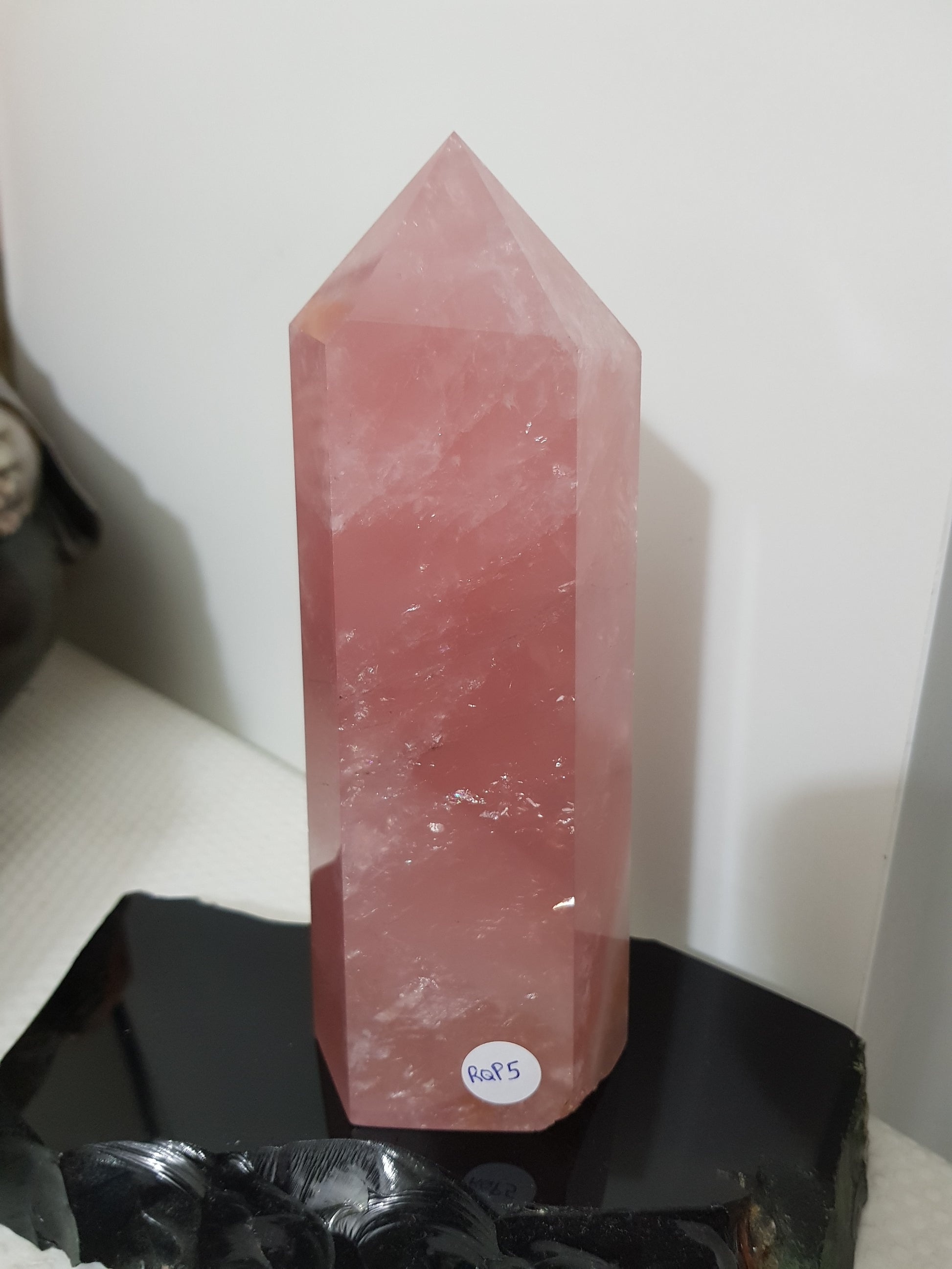 Rose Quartz crystal point tower polished standing specimen from Brazil 16.5cm