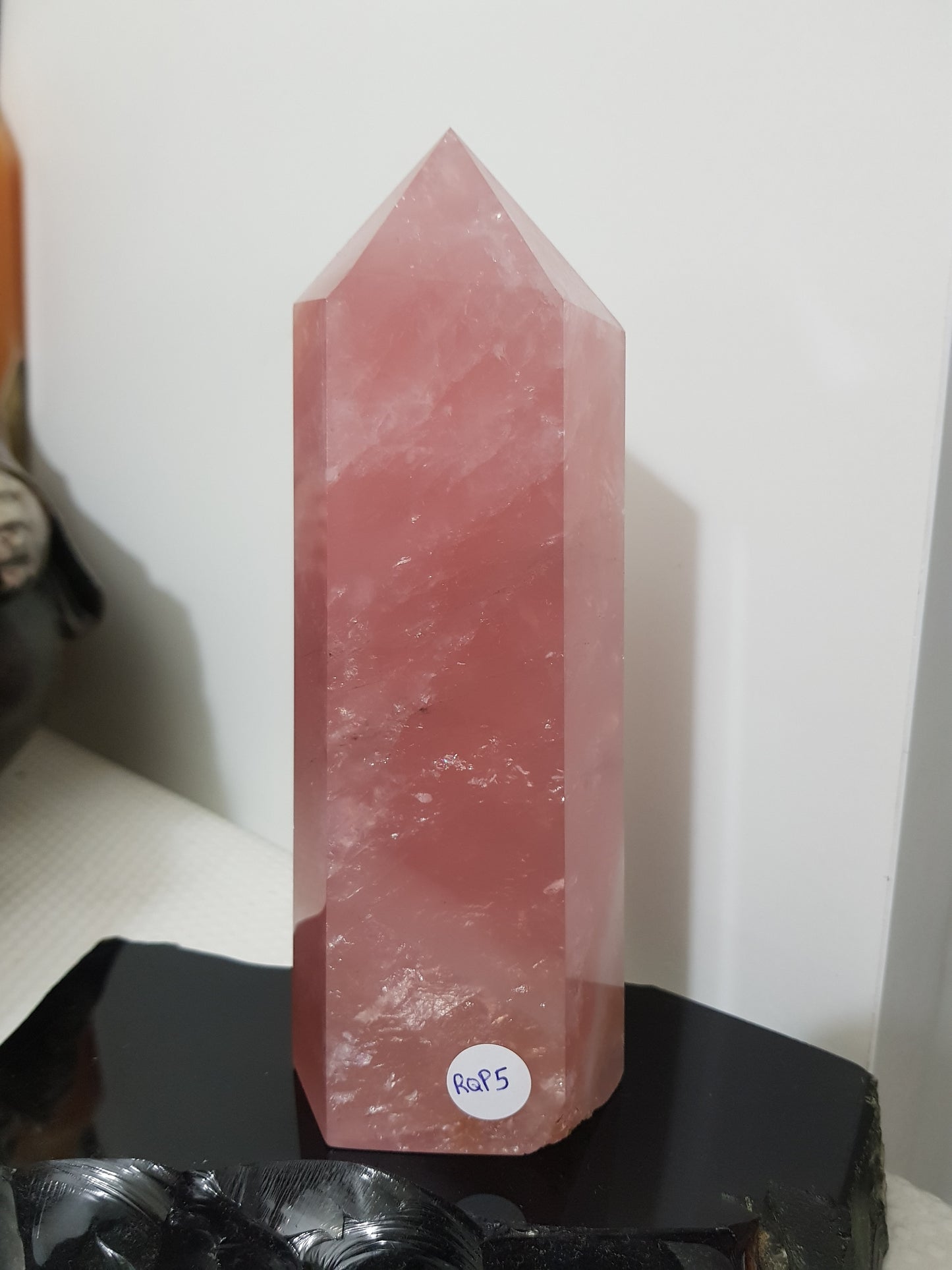 Rose Quartz crystal point tower polished standing specimen from Brazil 16.5cm