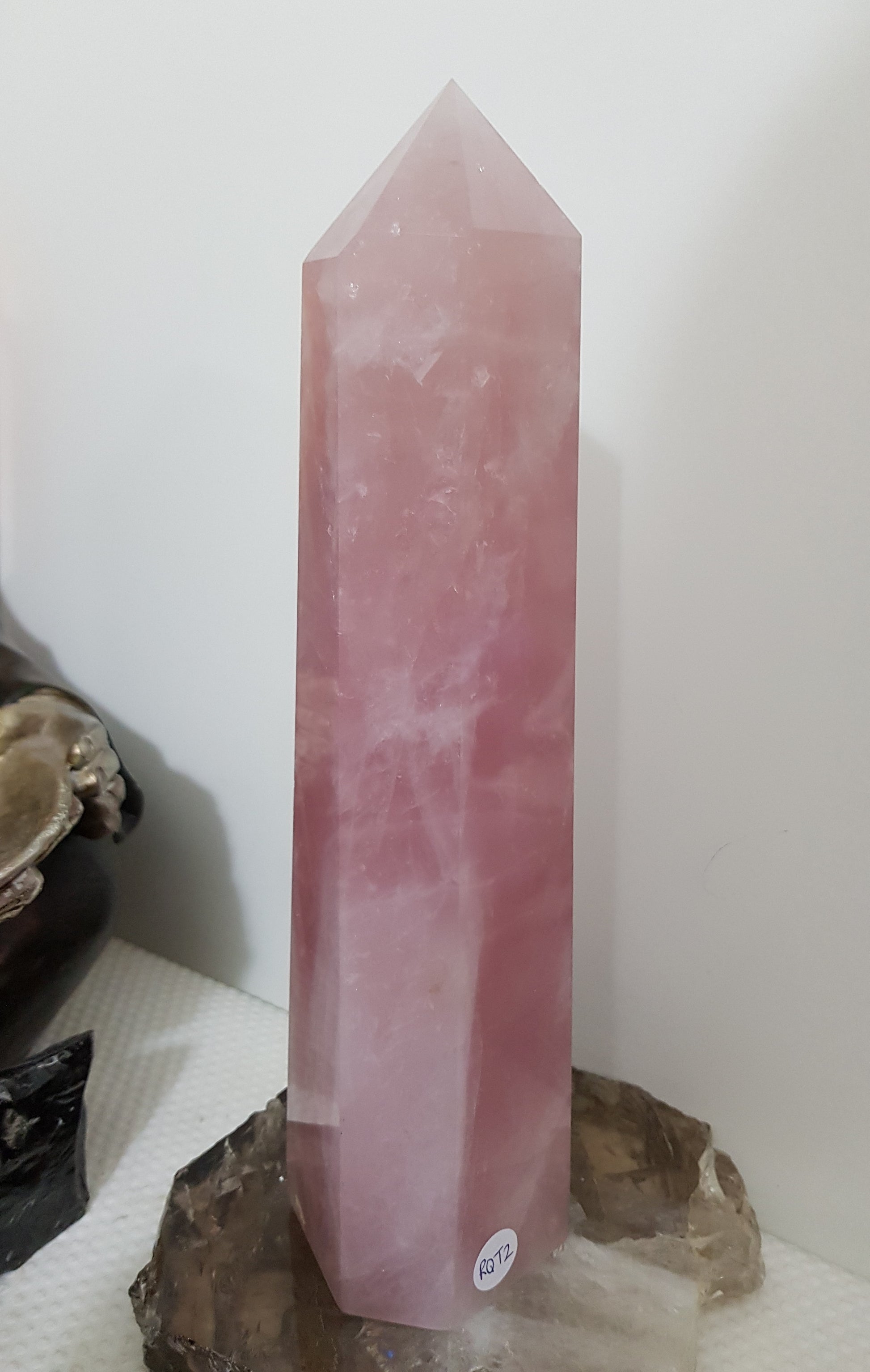 Rose Quartz crystal point tower polished standing specimen from Brazil 22cm