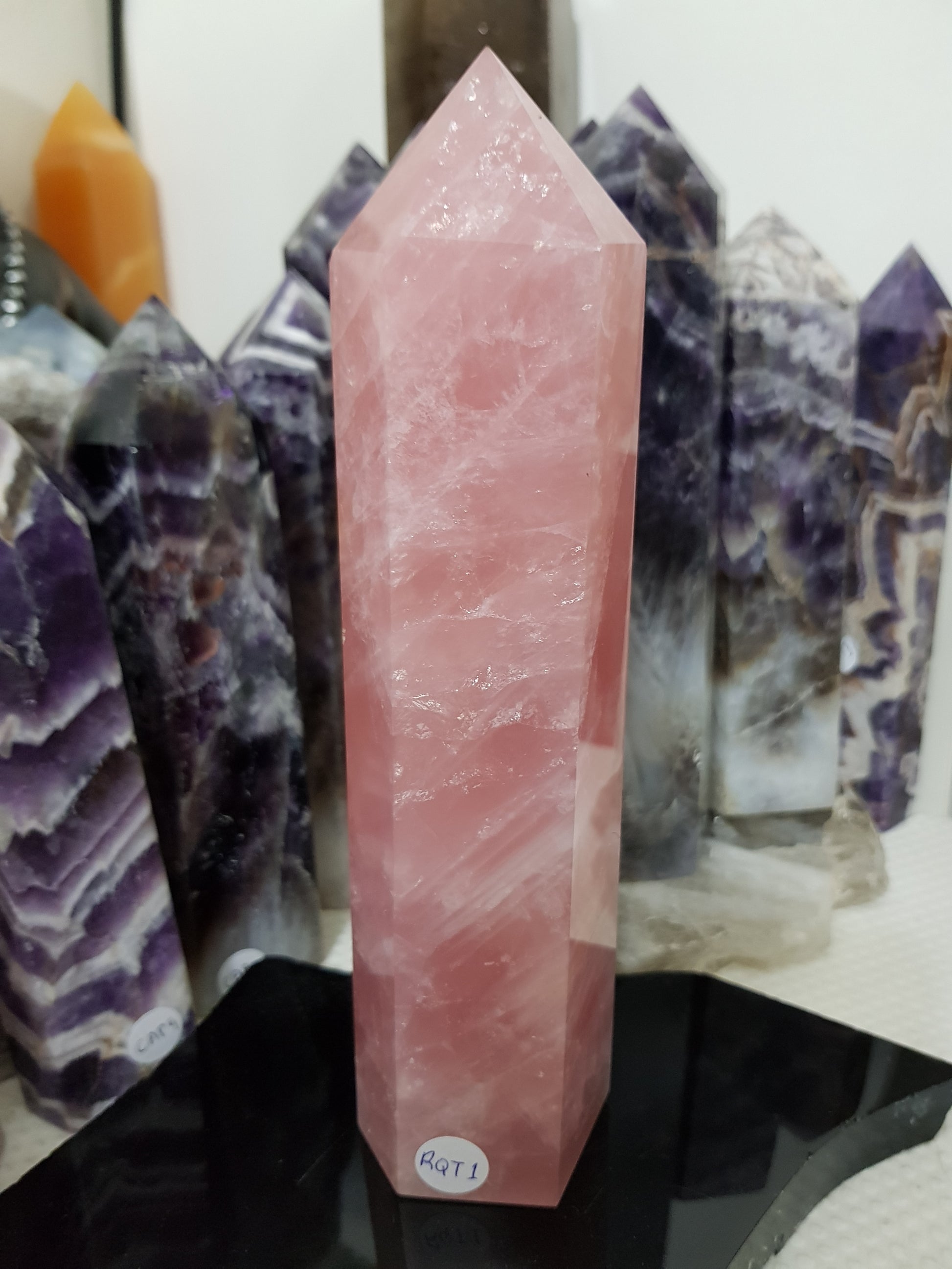 Rose Quartz crystal point tower polished standing specimen from Brazil 20cm