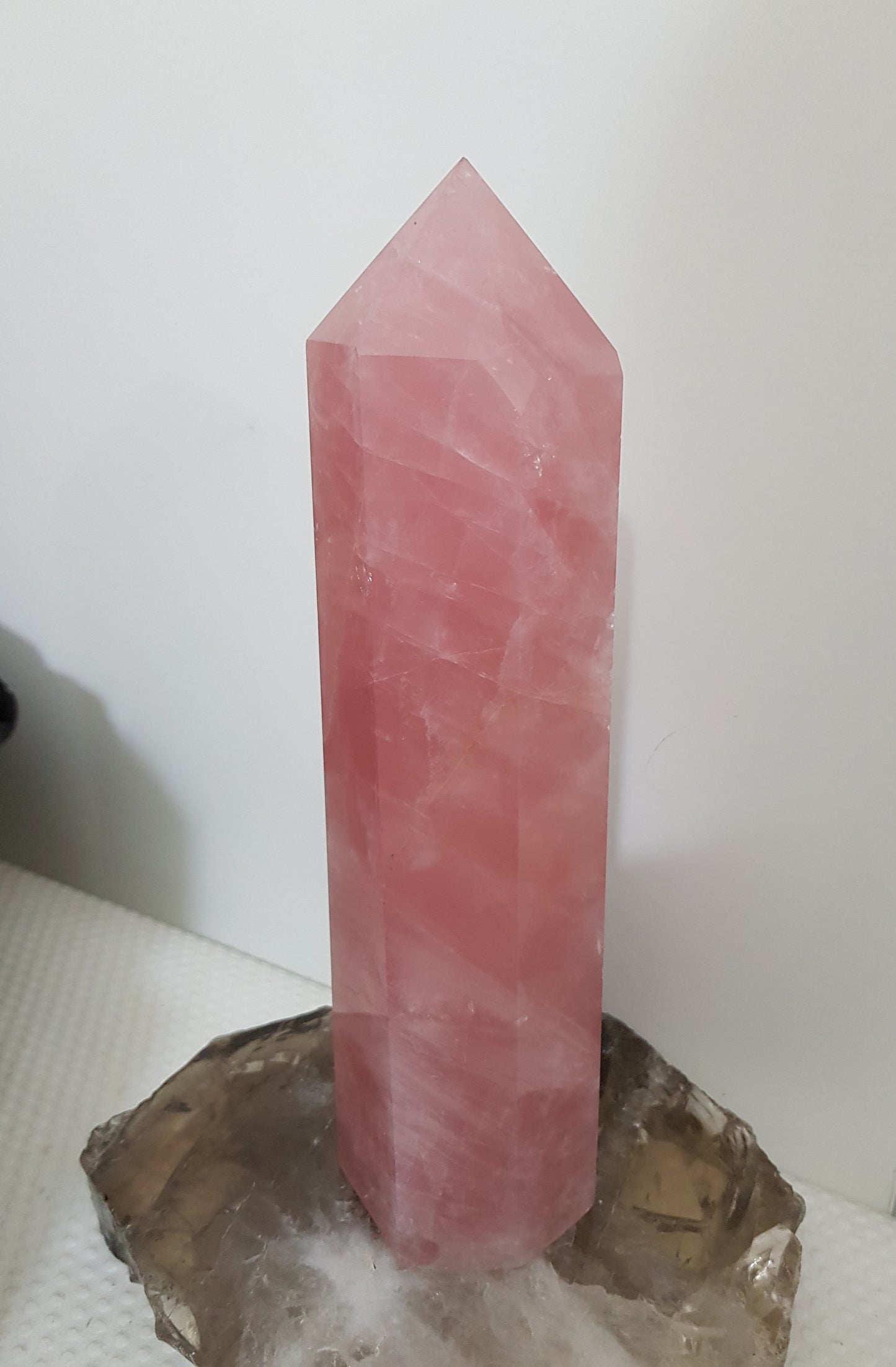 Rose Quartz crystal point tower polished standing specimen from Brazil 20cm