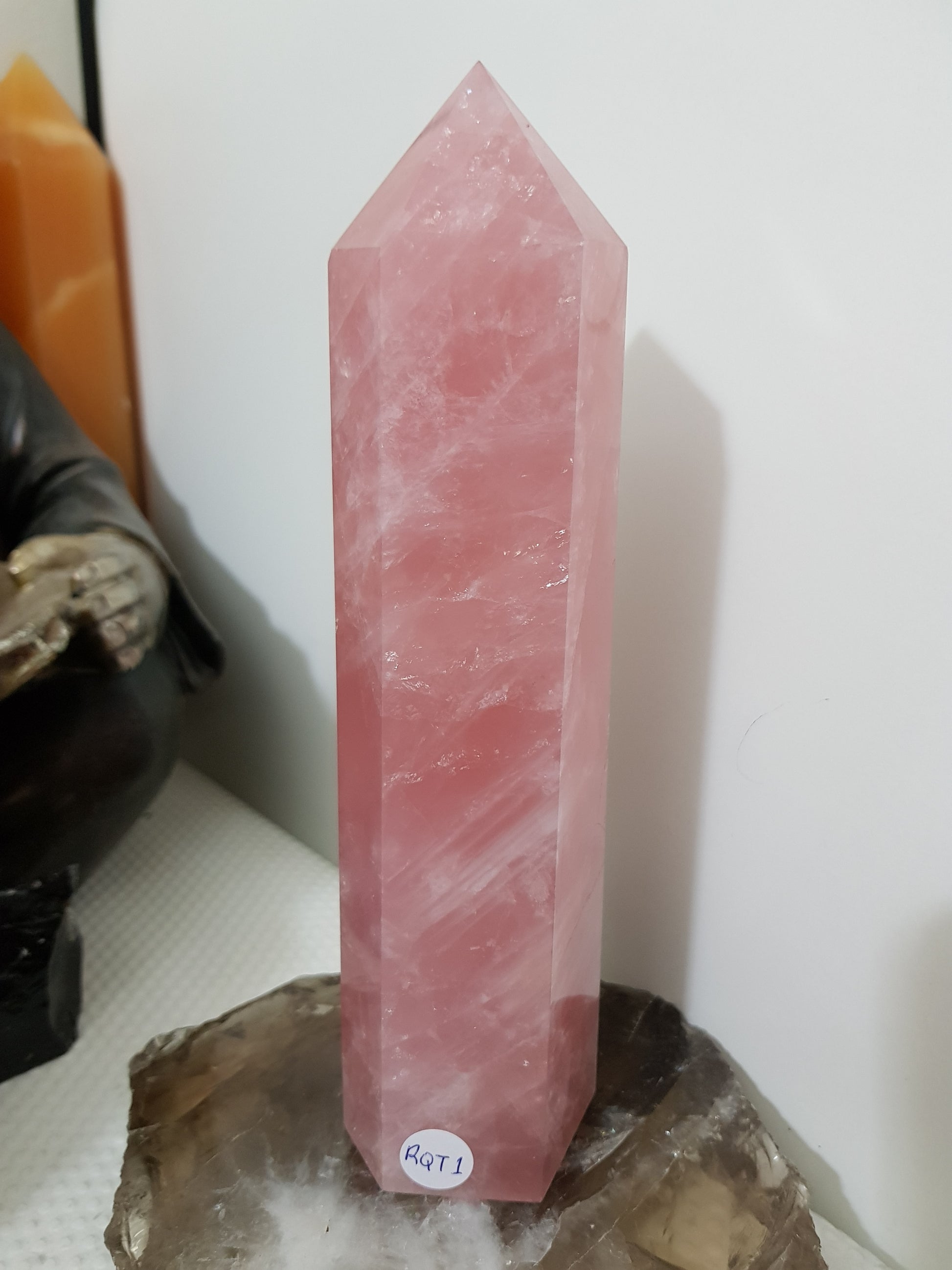 Rose Quartz crystal point tower polished standing specimen from Brazil 20cm