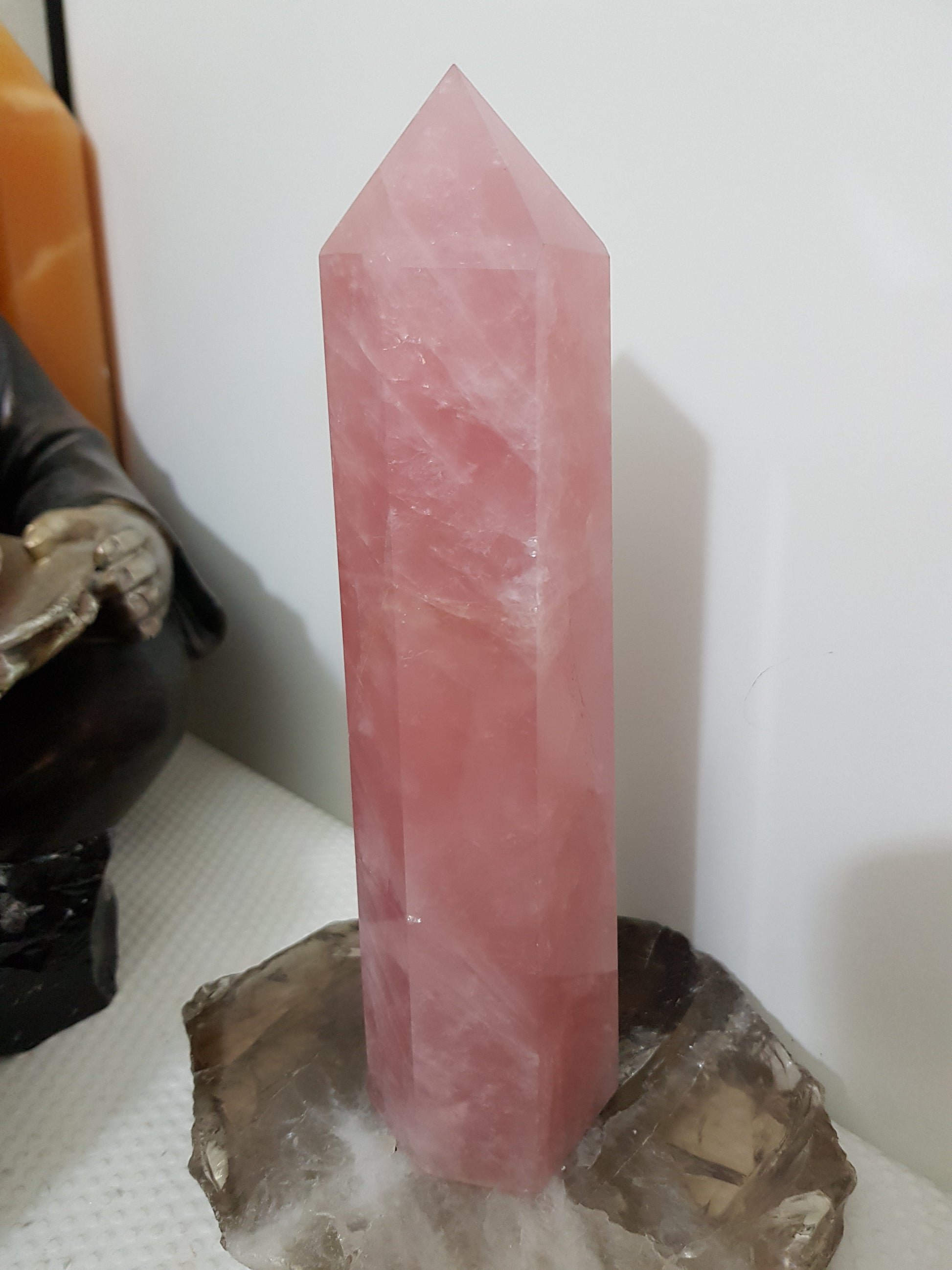 Rose Quartz crystal point tower polished standing specimen from Brazil 20cm